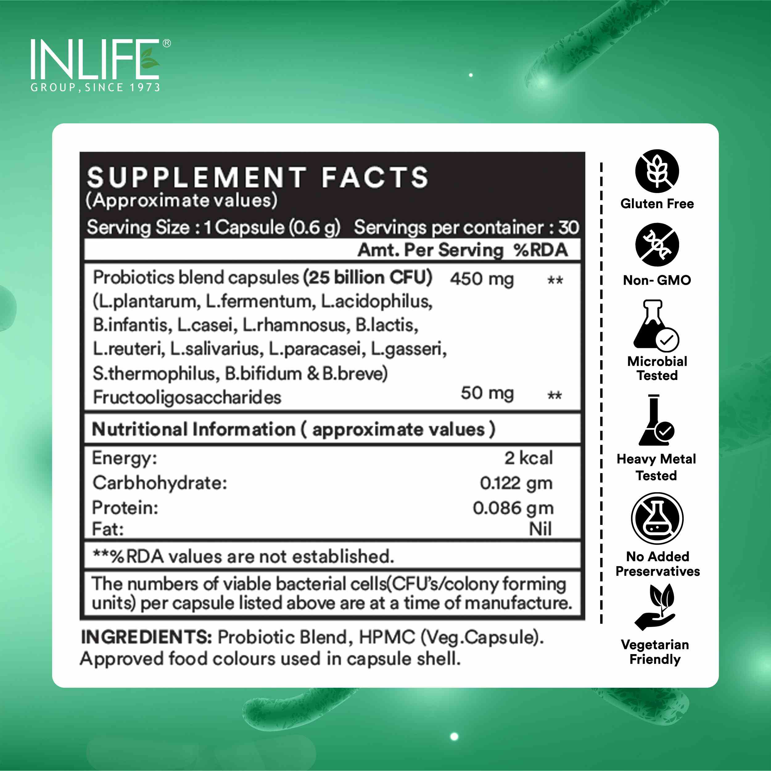 Inlife | Prebiotic & Probiotic Forte 25 Billion CFU | 14 Strains with Lactobacillus Reuteri | Gut Digestive & Immune Health | Men Women | 30 Veg Cap