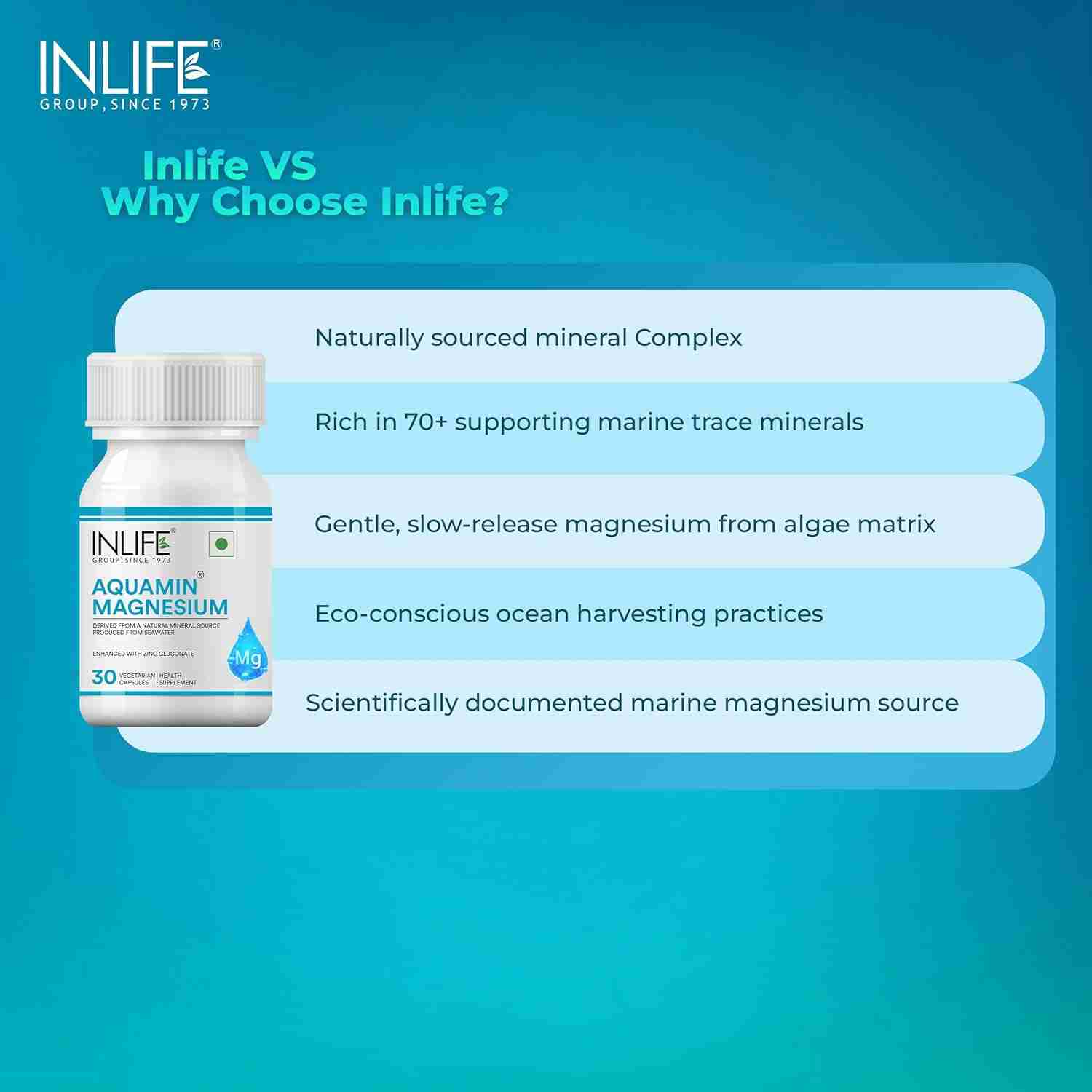 Inlife | Marine Magnesium Supplement 1060mg | Aquamin Mg Naturally Sourced from Red Algae with Zinc Gluconate | Multi|Mineral Complex | Supports Muscle Function, Energy, Metabolism & Daily Wellness | 30 Veg Cap