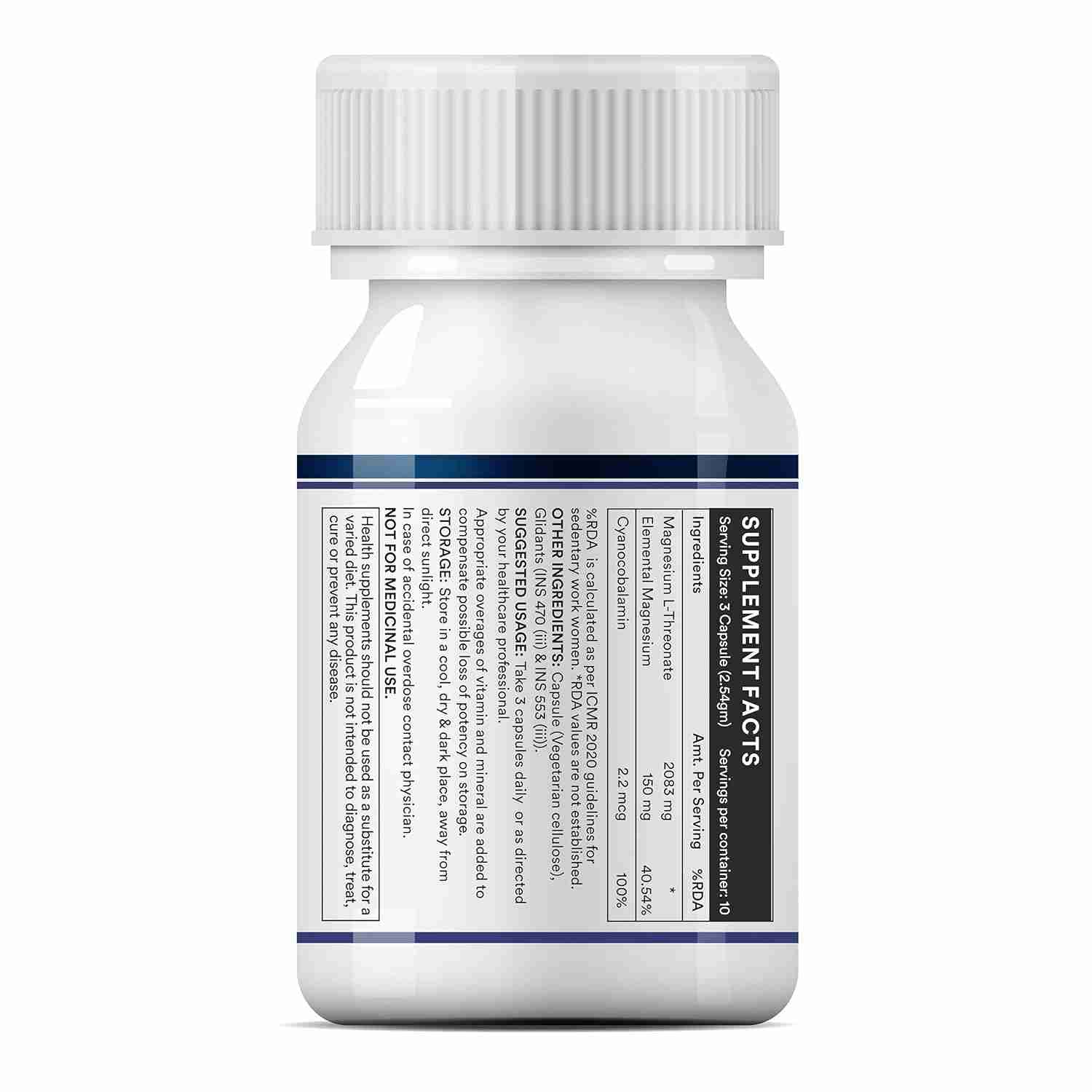 Inlife | Magnesium L Threonate Supplement 2083 mg with Vitamin B12 | Highly Bioavailable | Supports Cognitive Health, Memory & Sleep Support, Energy & Stress Management | 30 Veg Cap