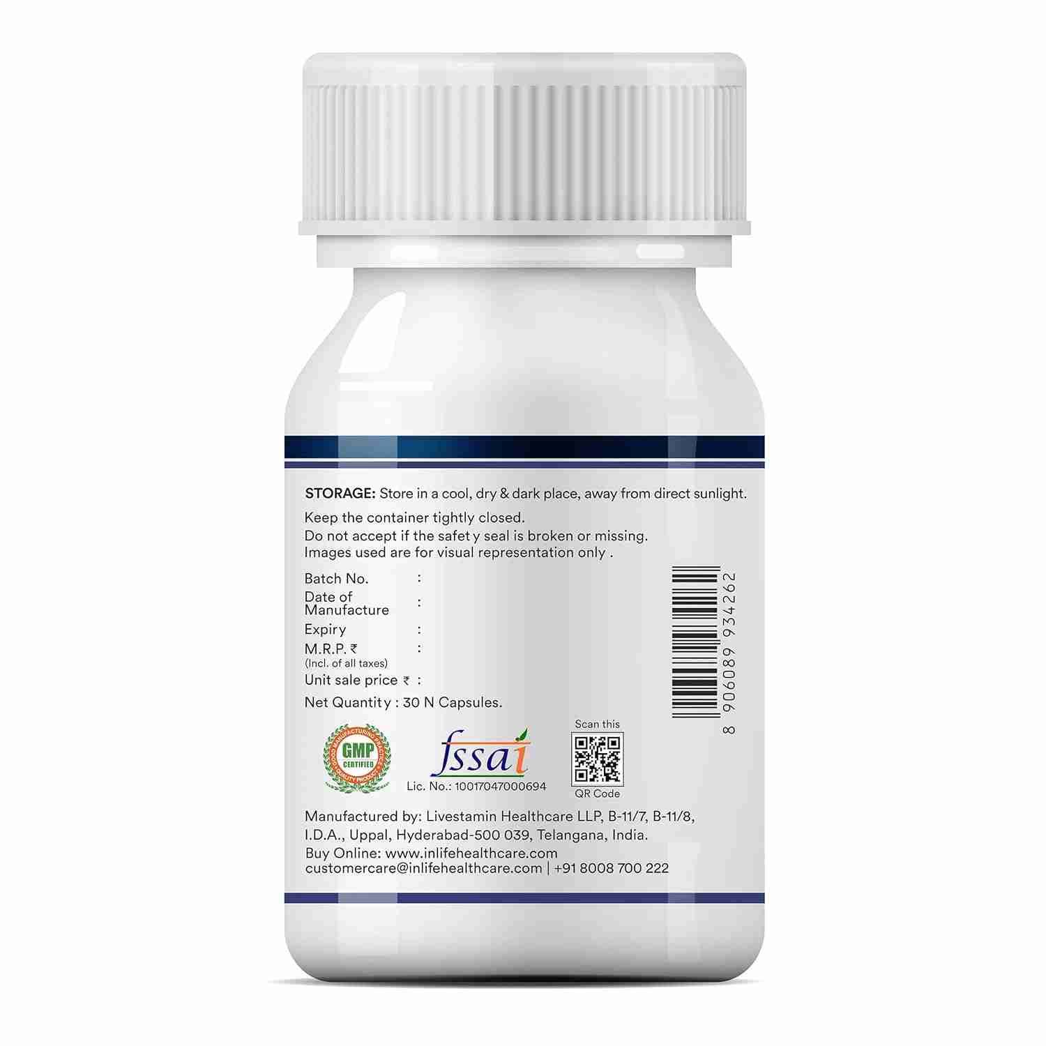 Inlife | Magnesium L Threonate Supplement 2083 mg with Vitamin B12 | Highly Bioavailable | Supports Cognitive Health, Memory & Sleep Support, Energy & Stress Management | 30 Veg Cap