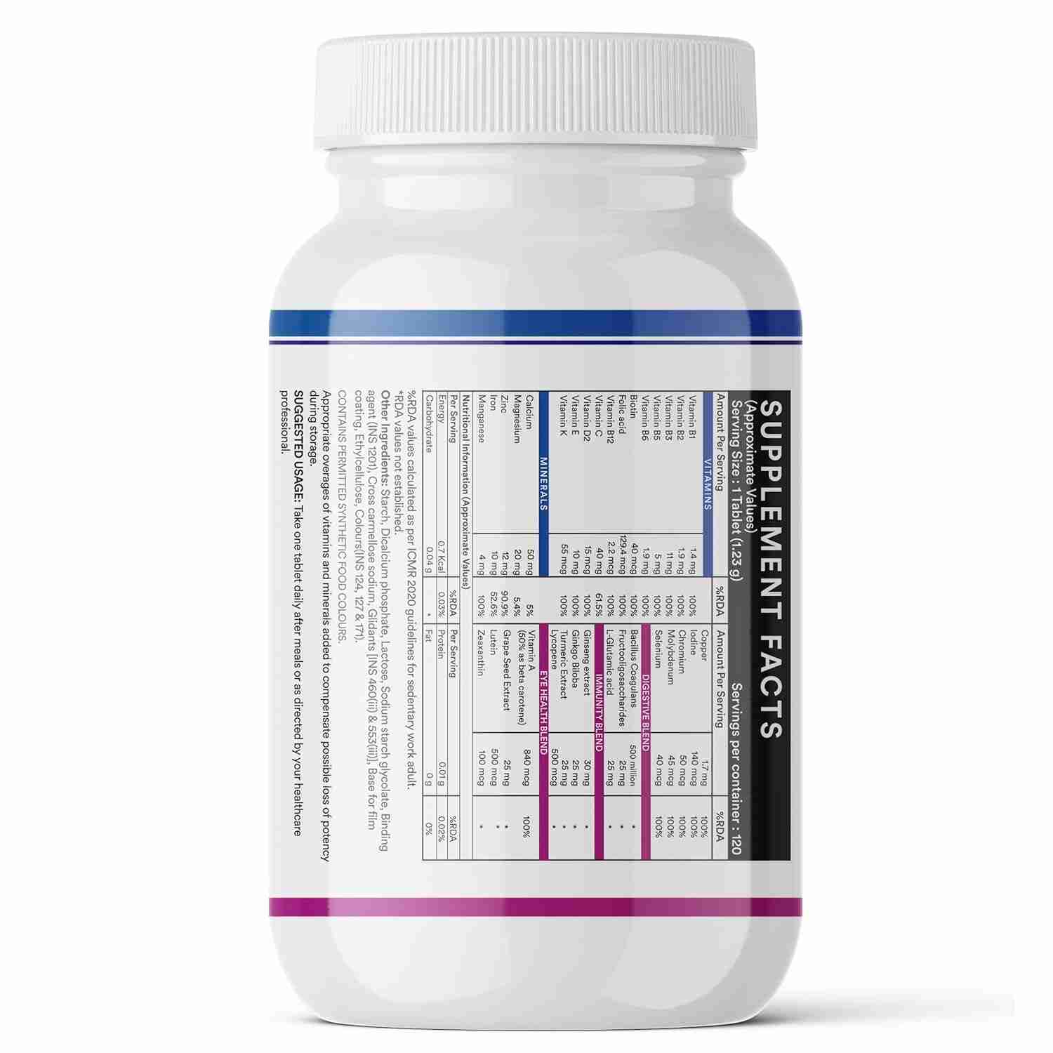 Inlife | Multivitamin Tablets For Men & Women with Ginseng & Prebiotic Probiotic | Multivitamin Supplement with Vitamin B12, C, D, E, Zinc & Biotin Nutrition Tablet | 120 Tablets