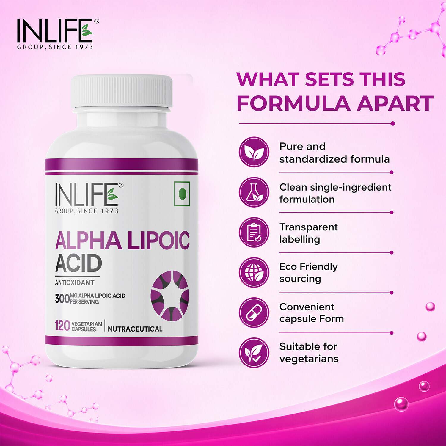Inlife | Alpha Lipoic Acid ALA 300mg | Universal Antioxidant Supplement | Nerve Health & Energy Support | Men Women | 120 Veg Cap
