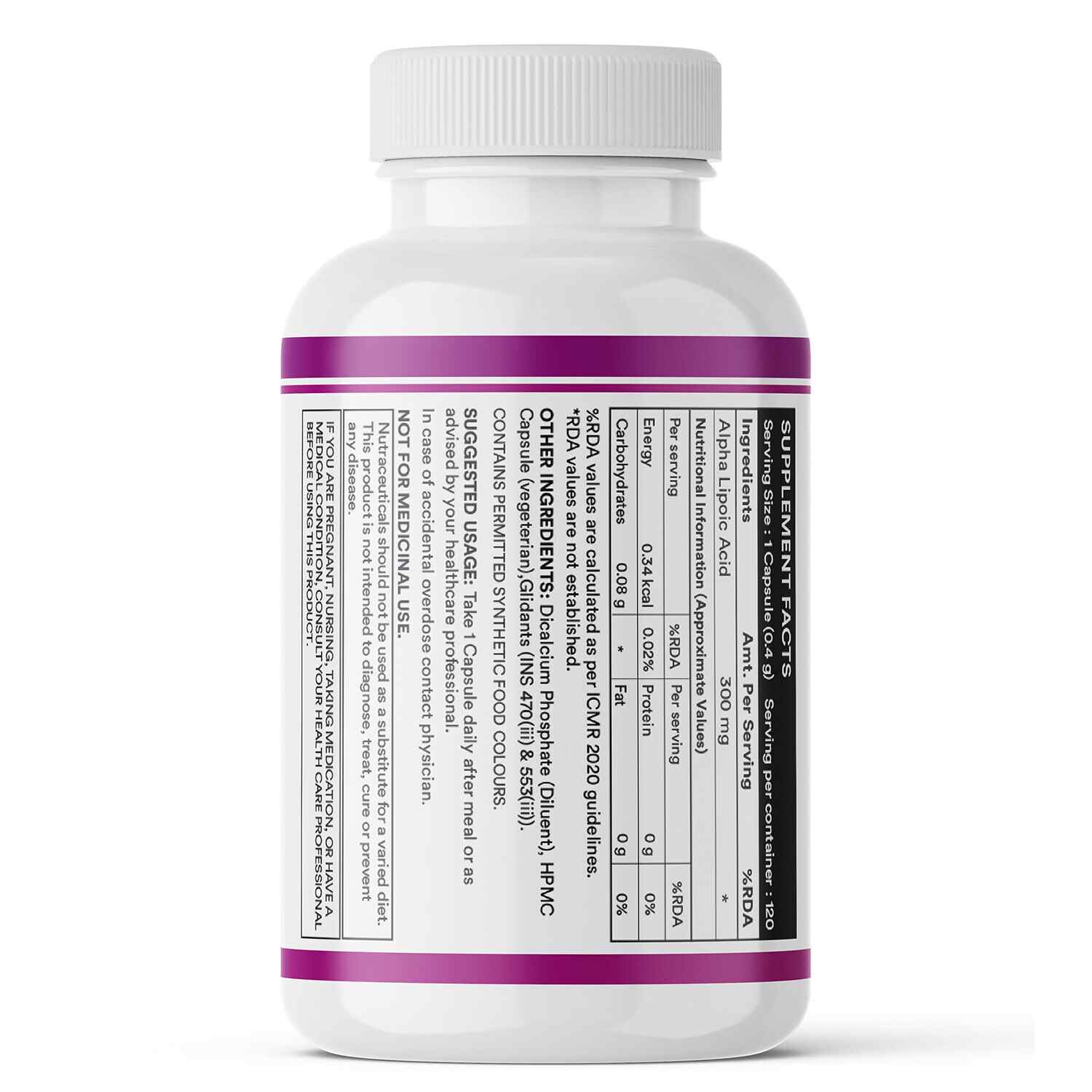 Inlife | Alpha Lipoic Acid ALA 300mg | Universal Antioxidant Supplement | Nerve Health & Energy Support | Men Women | 120 Veg Cap