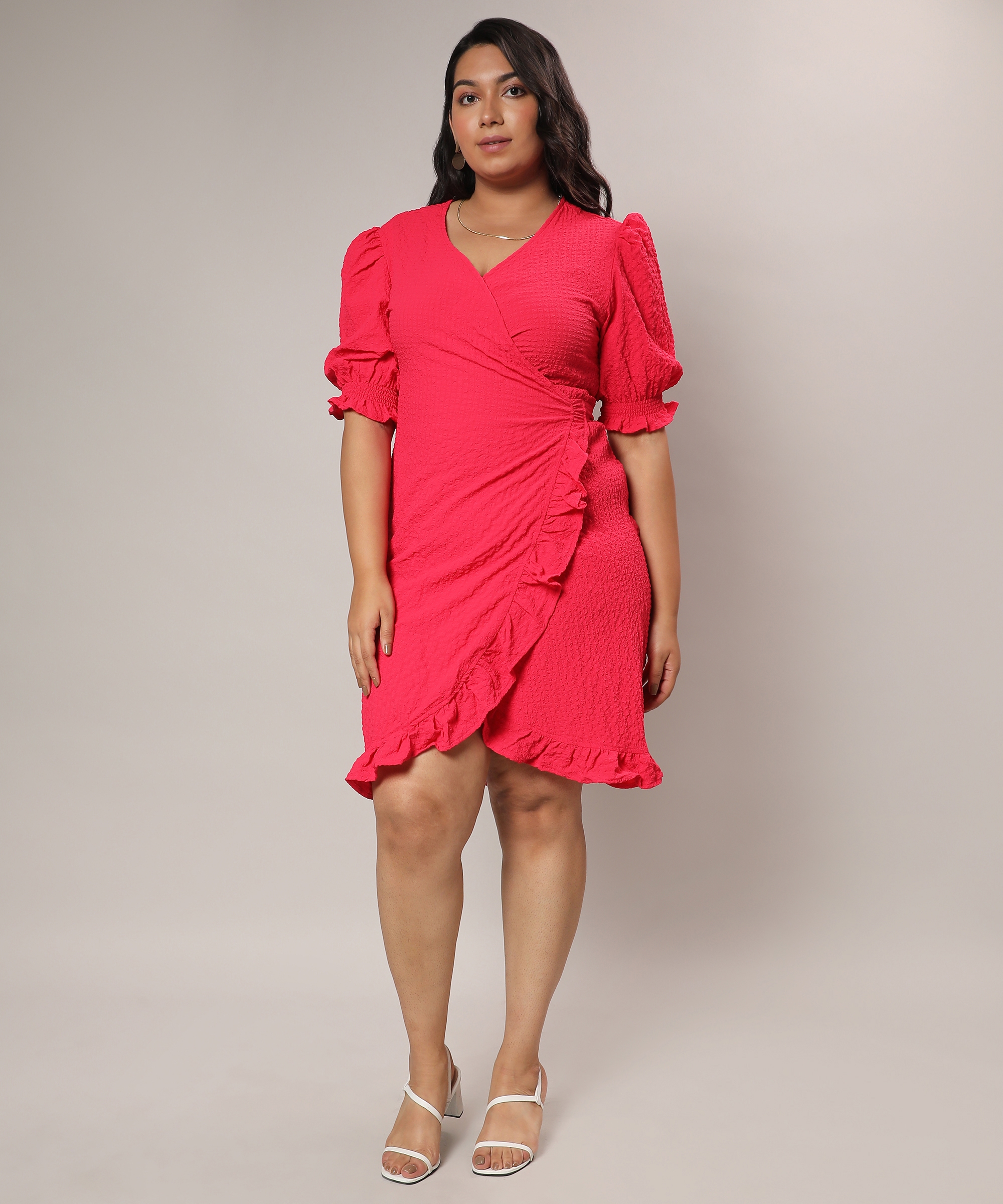 Instafab Plus | Women's Scarlet Red Wrap Knee Dress