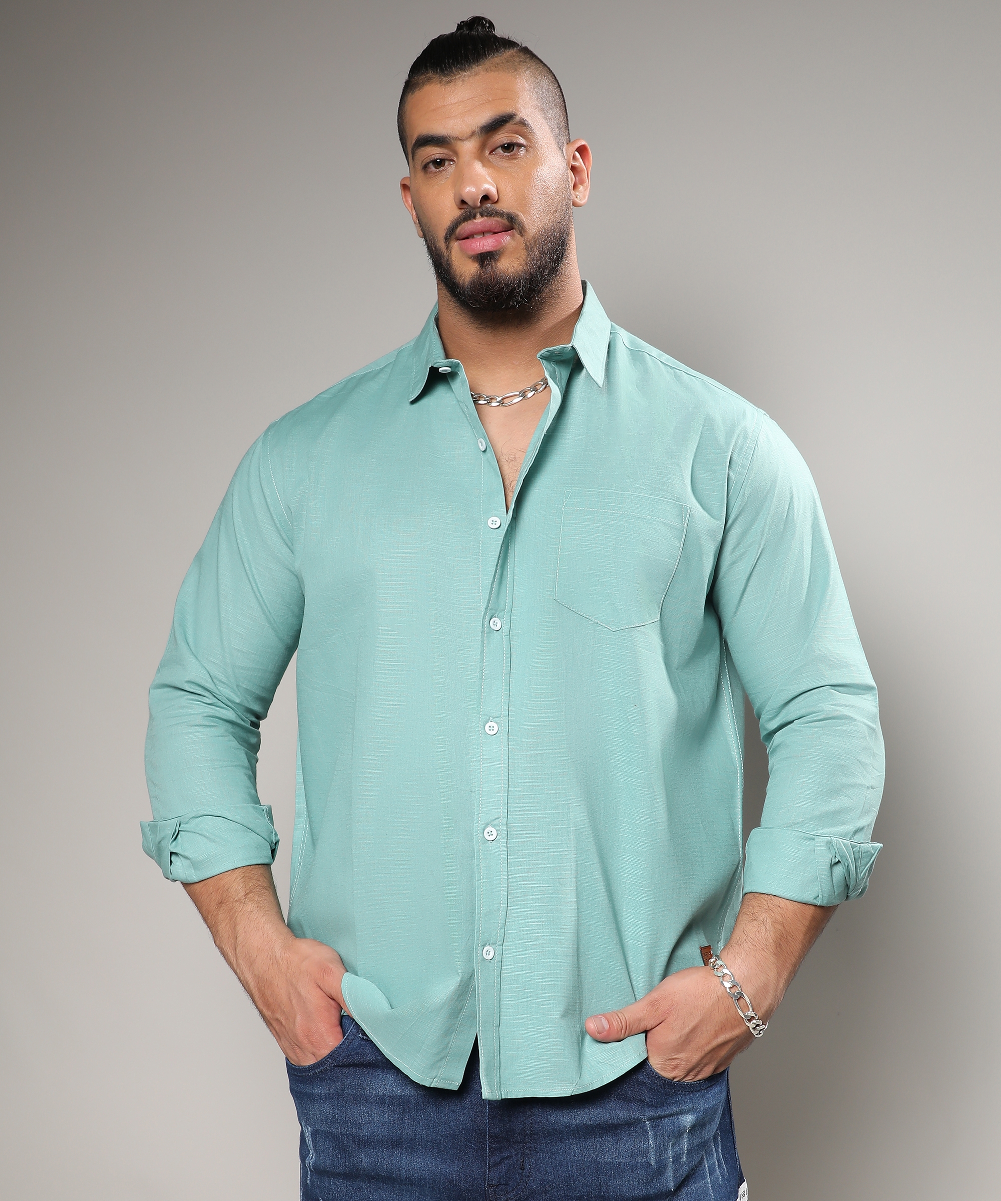 Men's Mint Green Basic Button-Up Shirt
