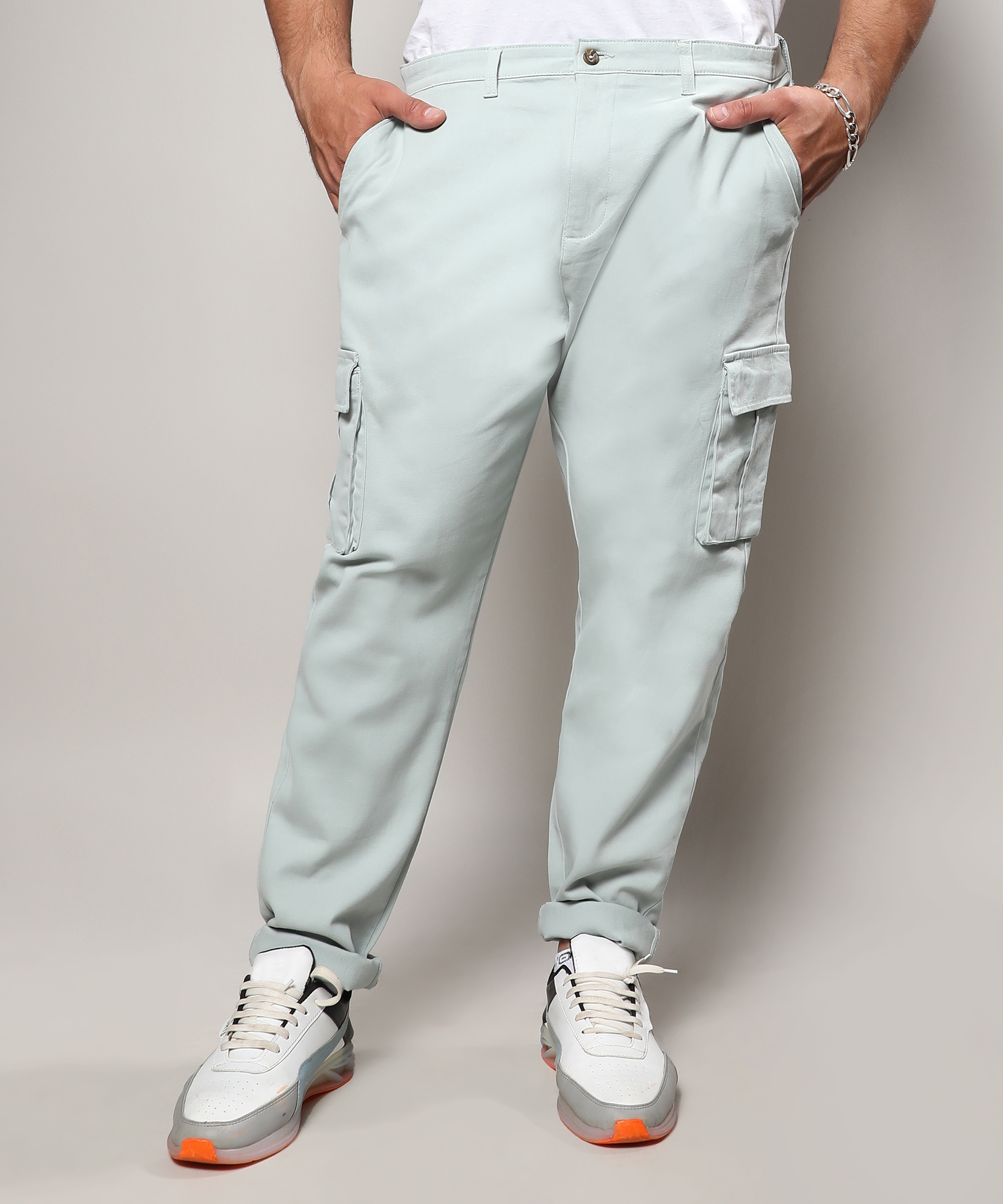 Instafab Plus | Men's Sage Green Cargo Trousers
