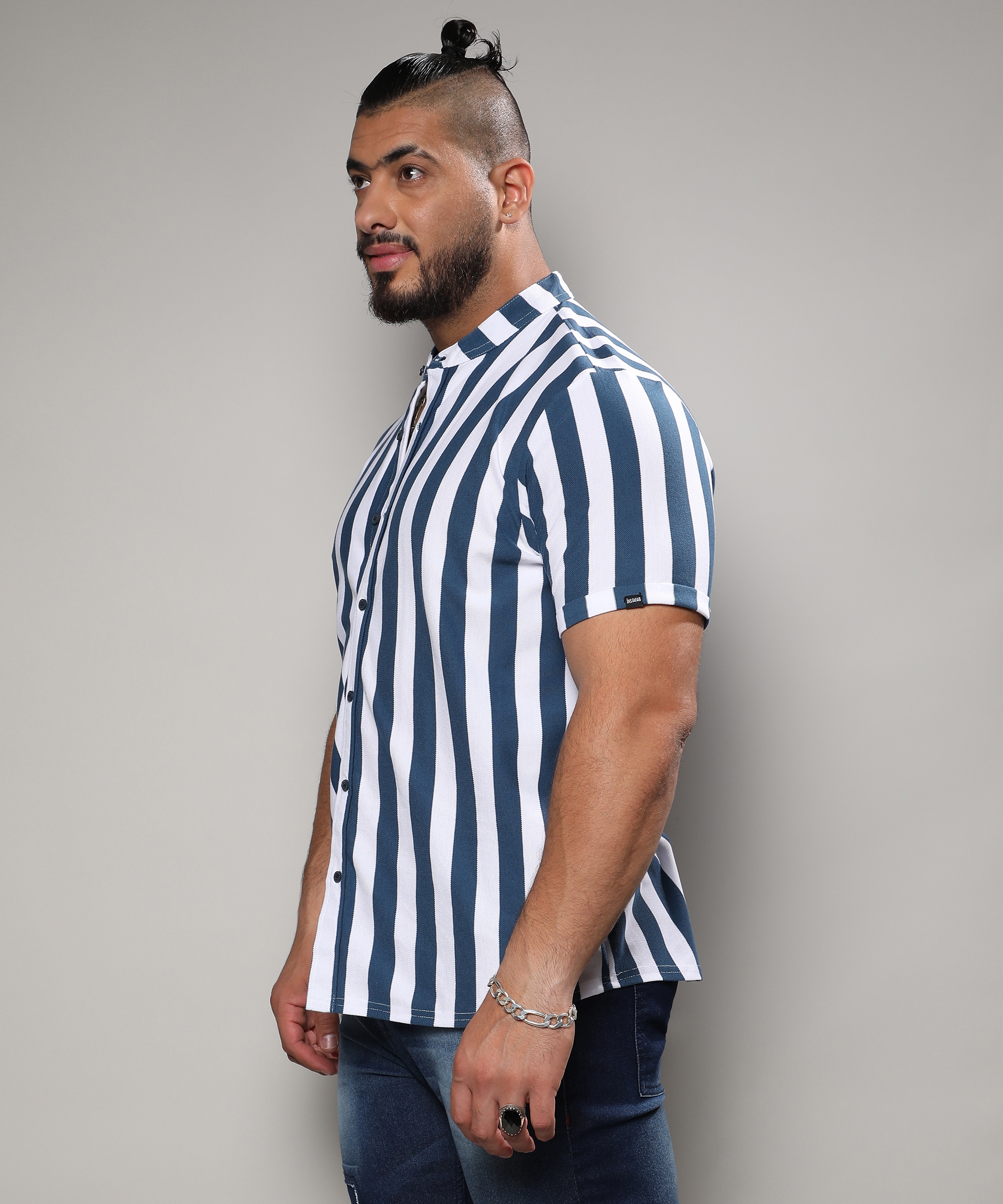 Men's Chalk White & Prussian Blue Bengal Striped Shirt