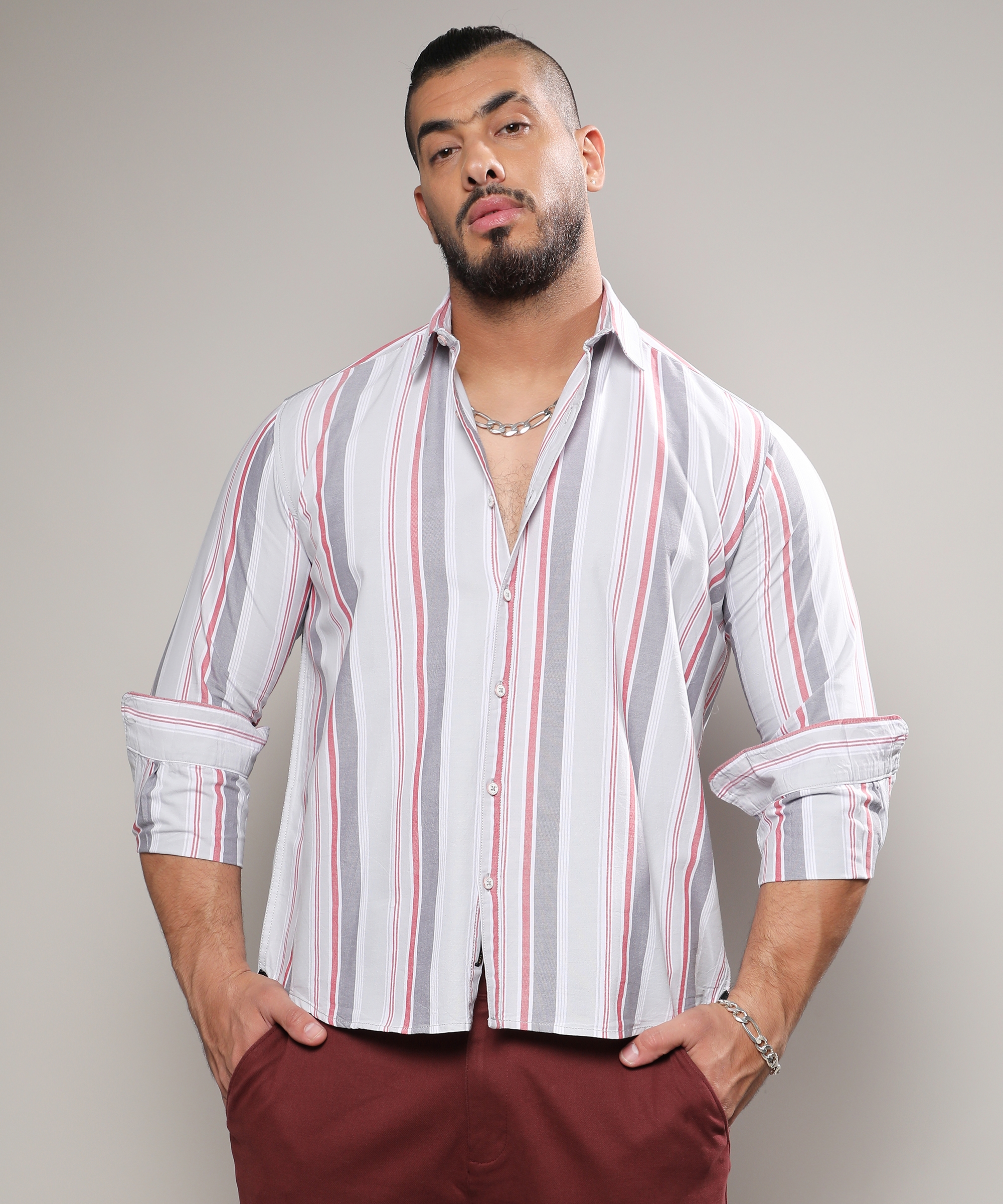 Instafab Plus | Men's Multitrack Striped Button Up Shirt