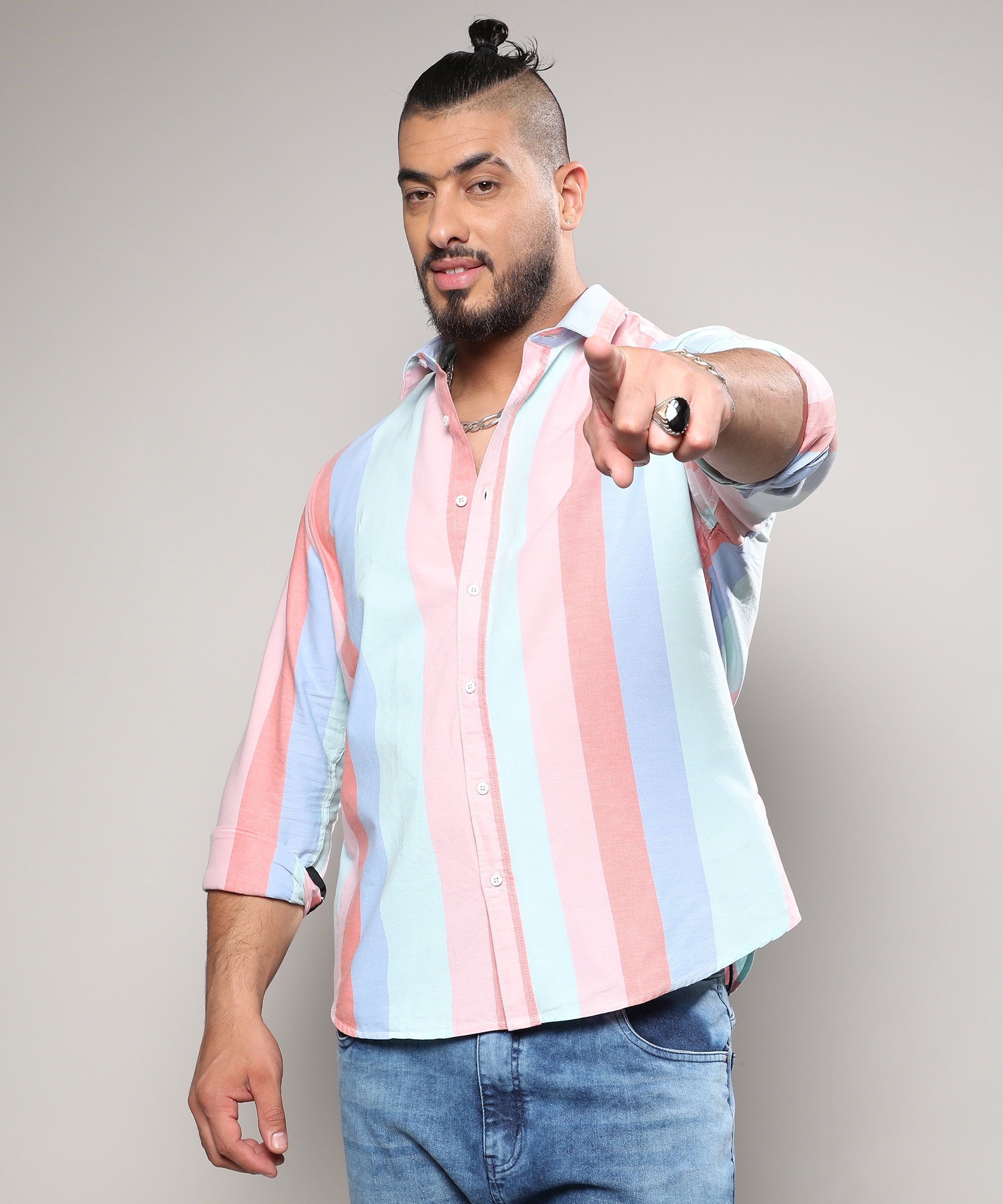 Instafab Plus | Men's Multicolour Roman Striped Shirt