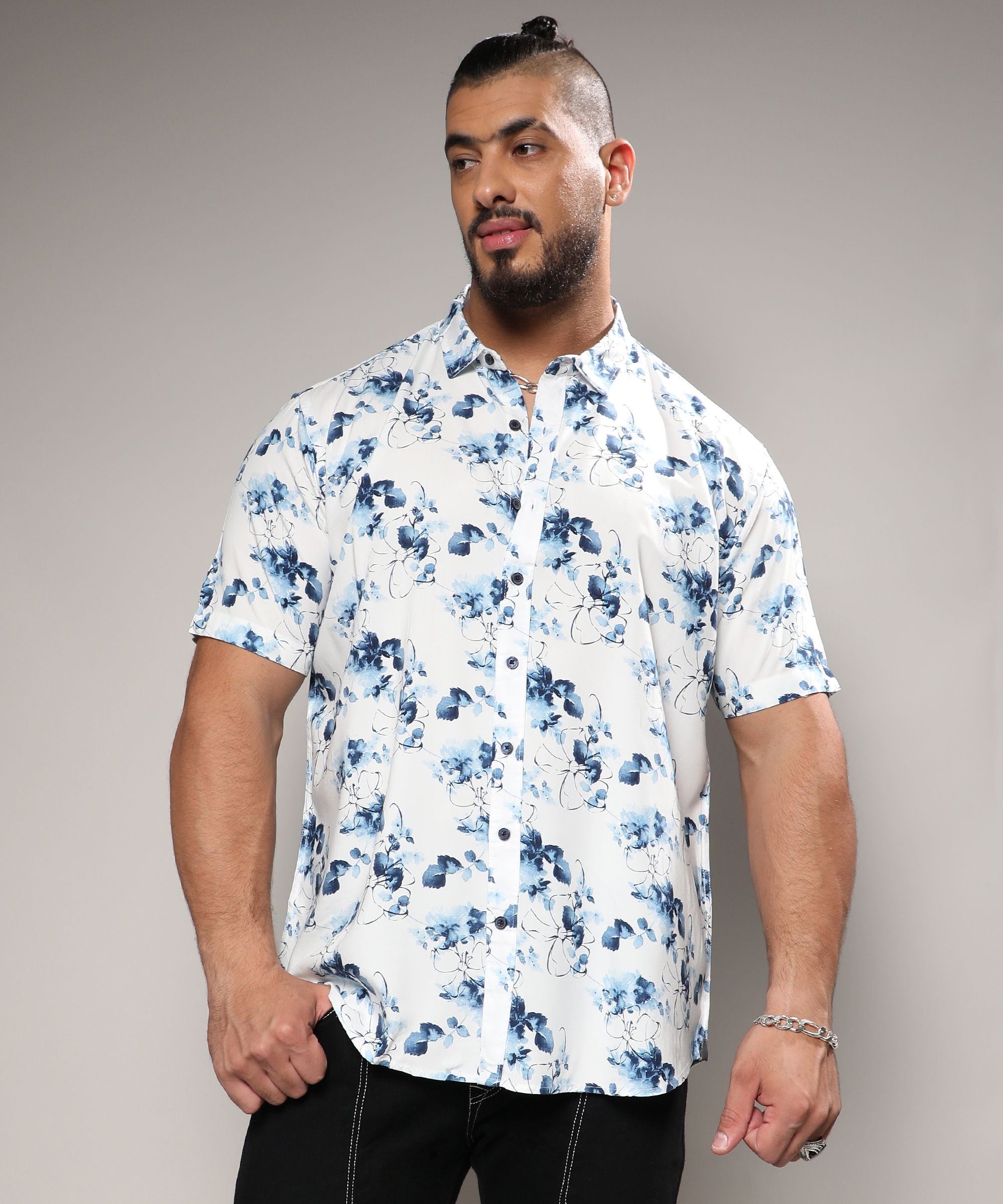 Instafab Plus | Men's Blue & White Botanical Strokes Shirt