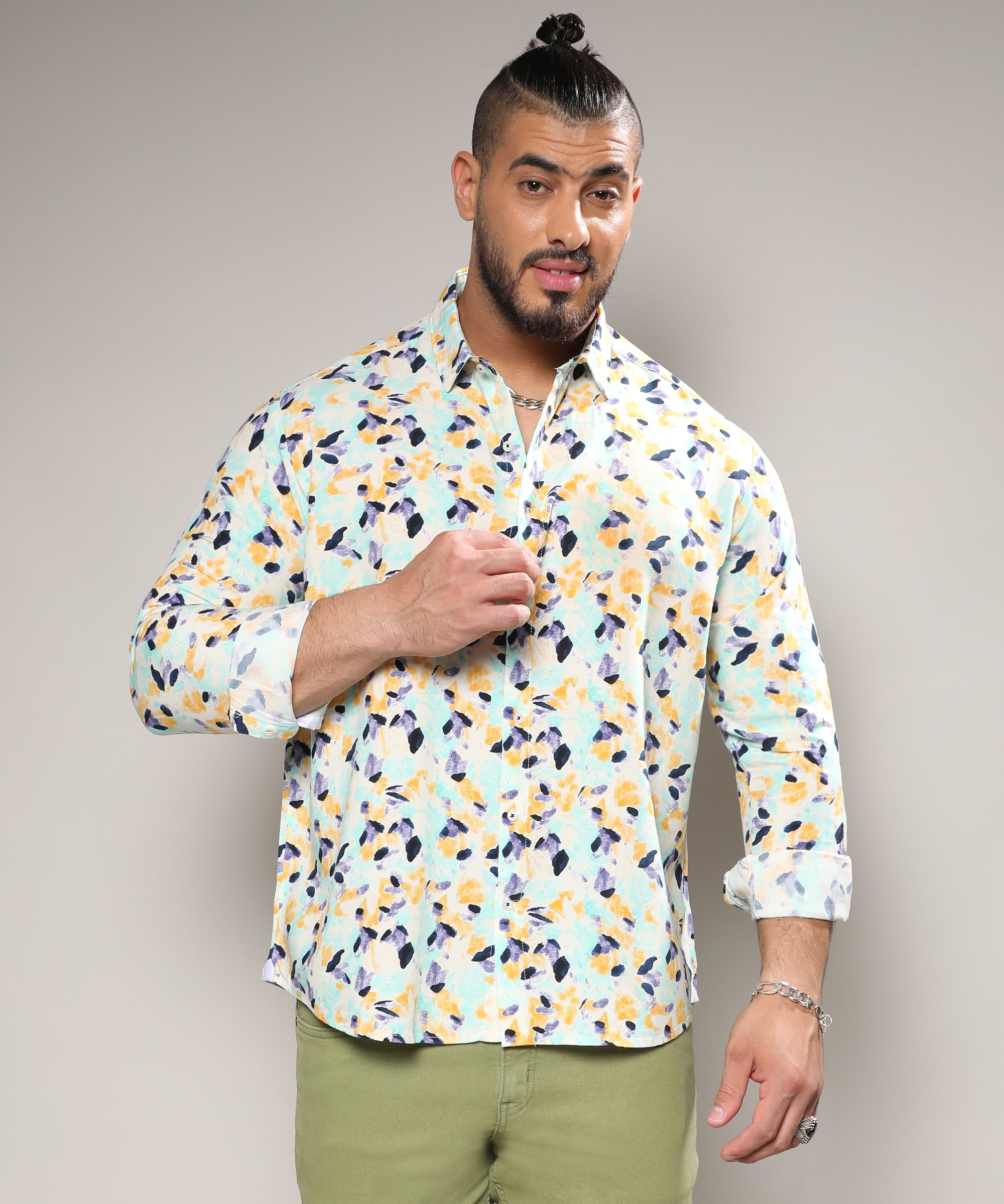 Instafab Plus | Men's Multicolour Leaf Strokes Shirt