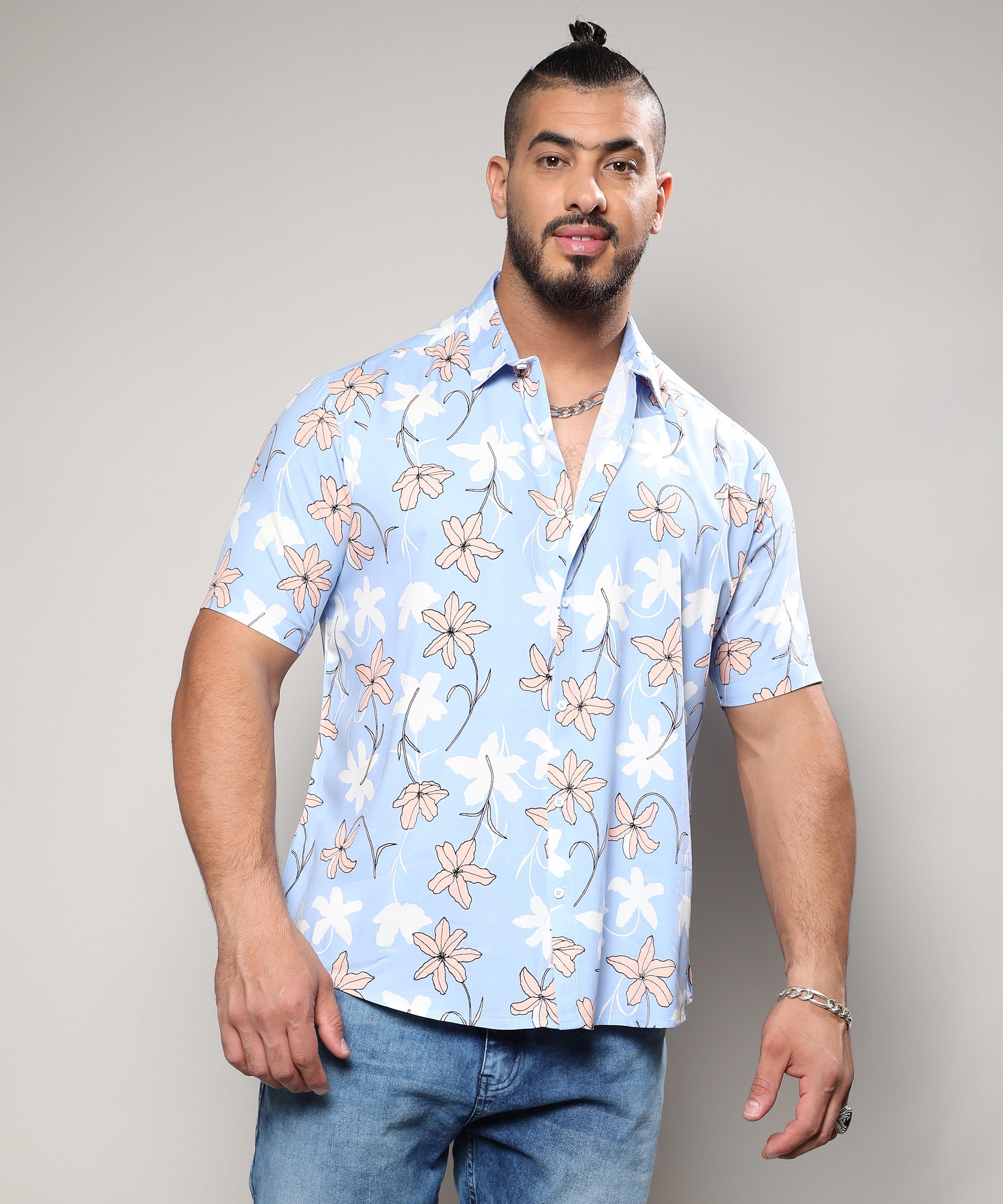 Men's Sky Blue Airy Flower Shirt