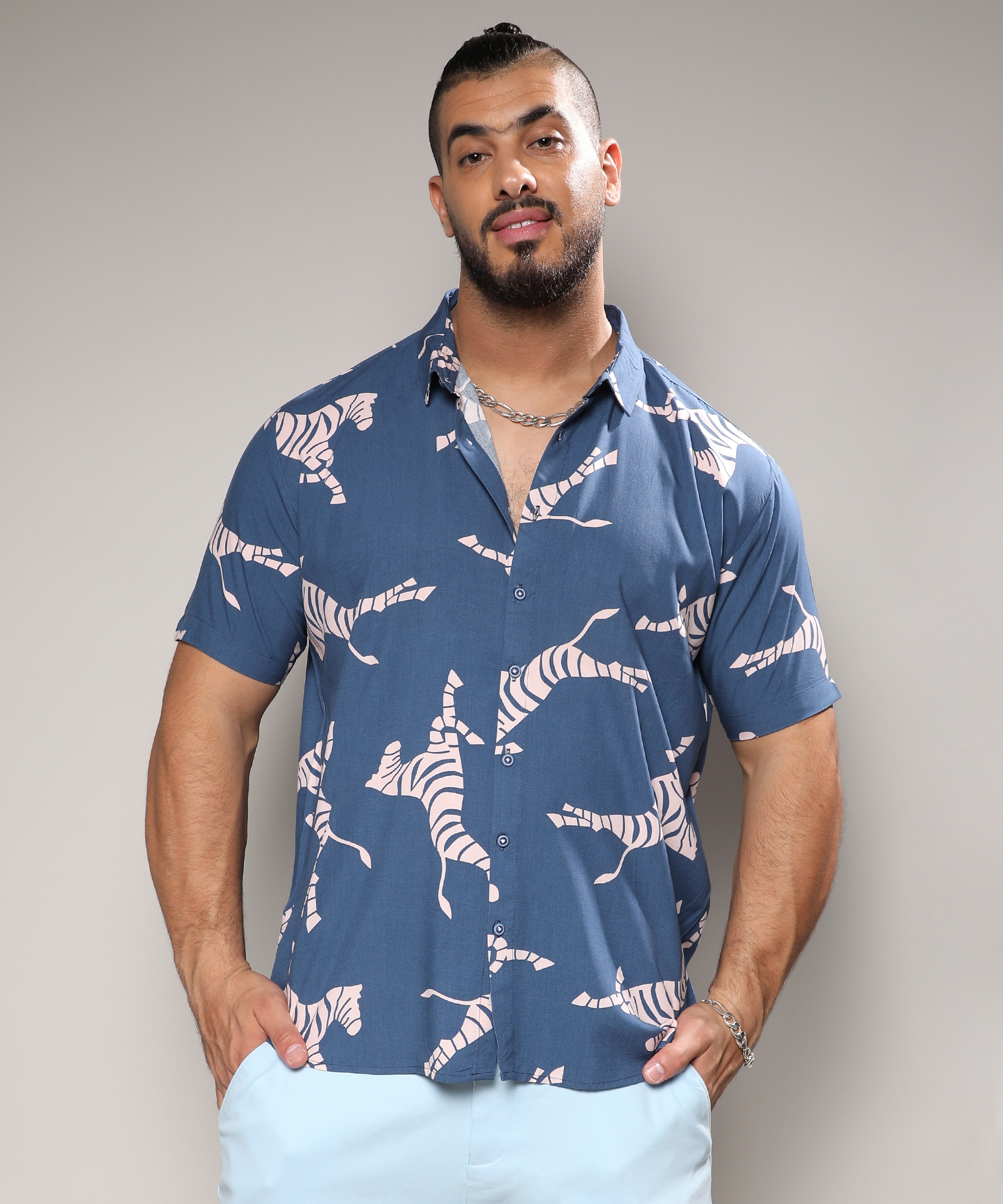 Instafab Plus | Men's Blue Contrast Zebra Shirt