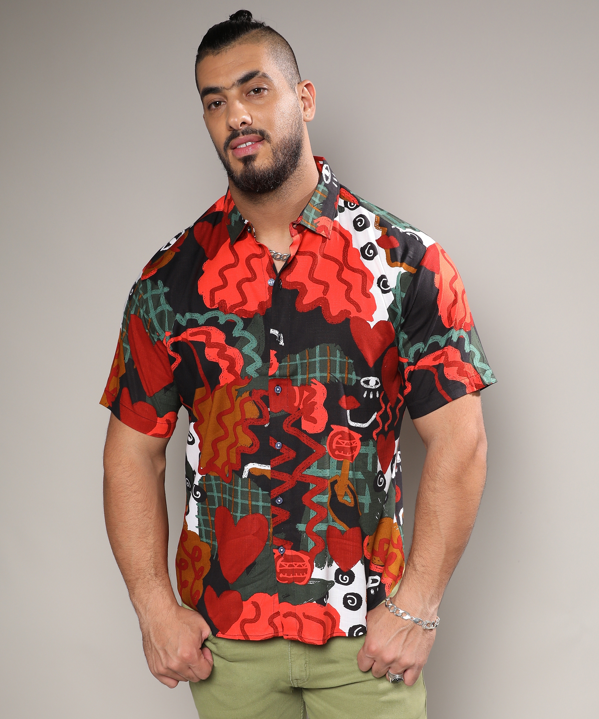 Instafab Plus | Men's Red Artistic Romance Shirt