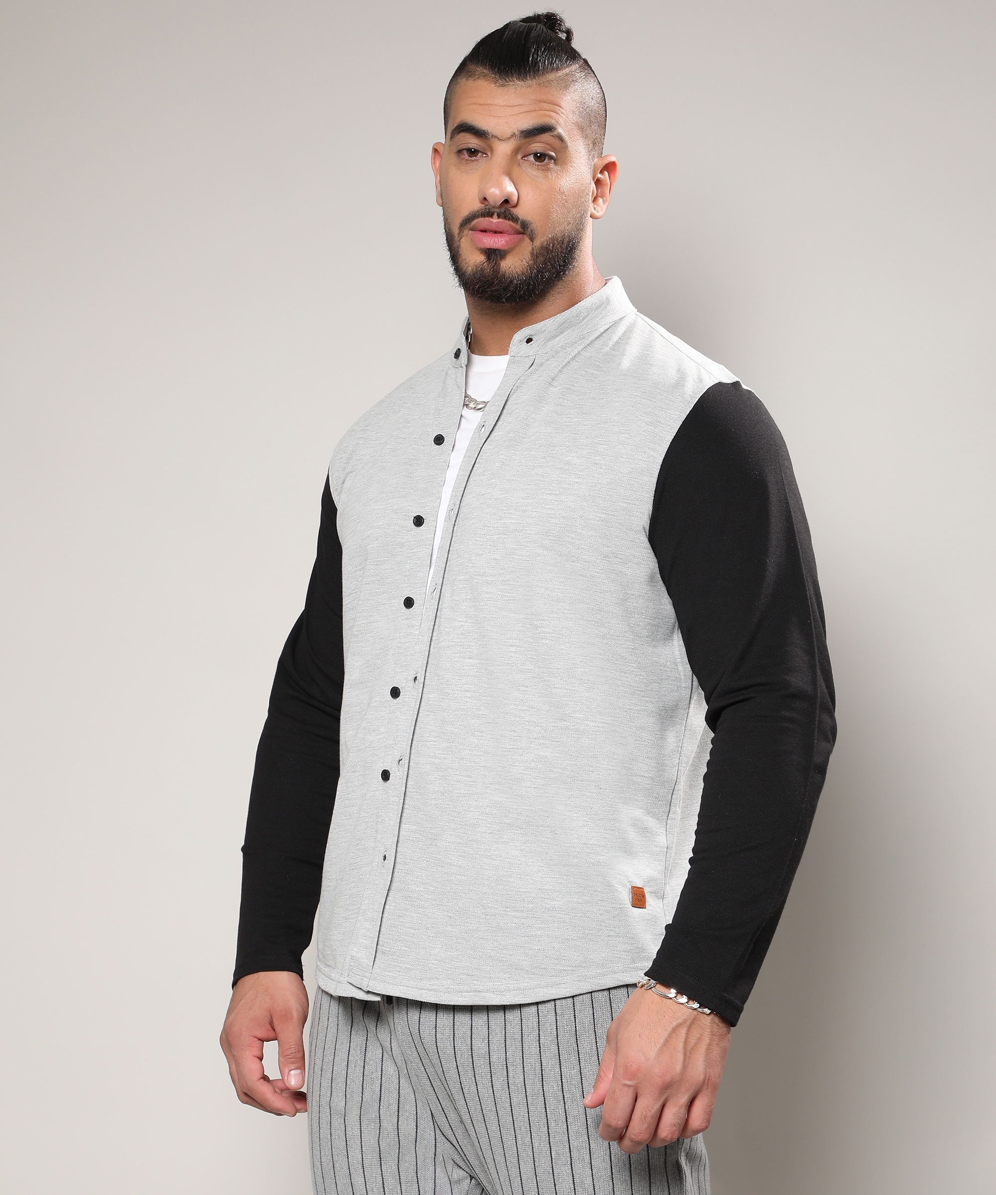 Instafab Plus | Men's White & Grey Contrast Sleeve Shirt