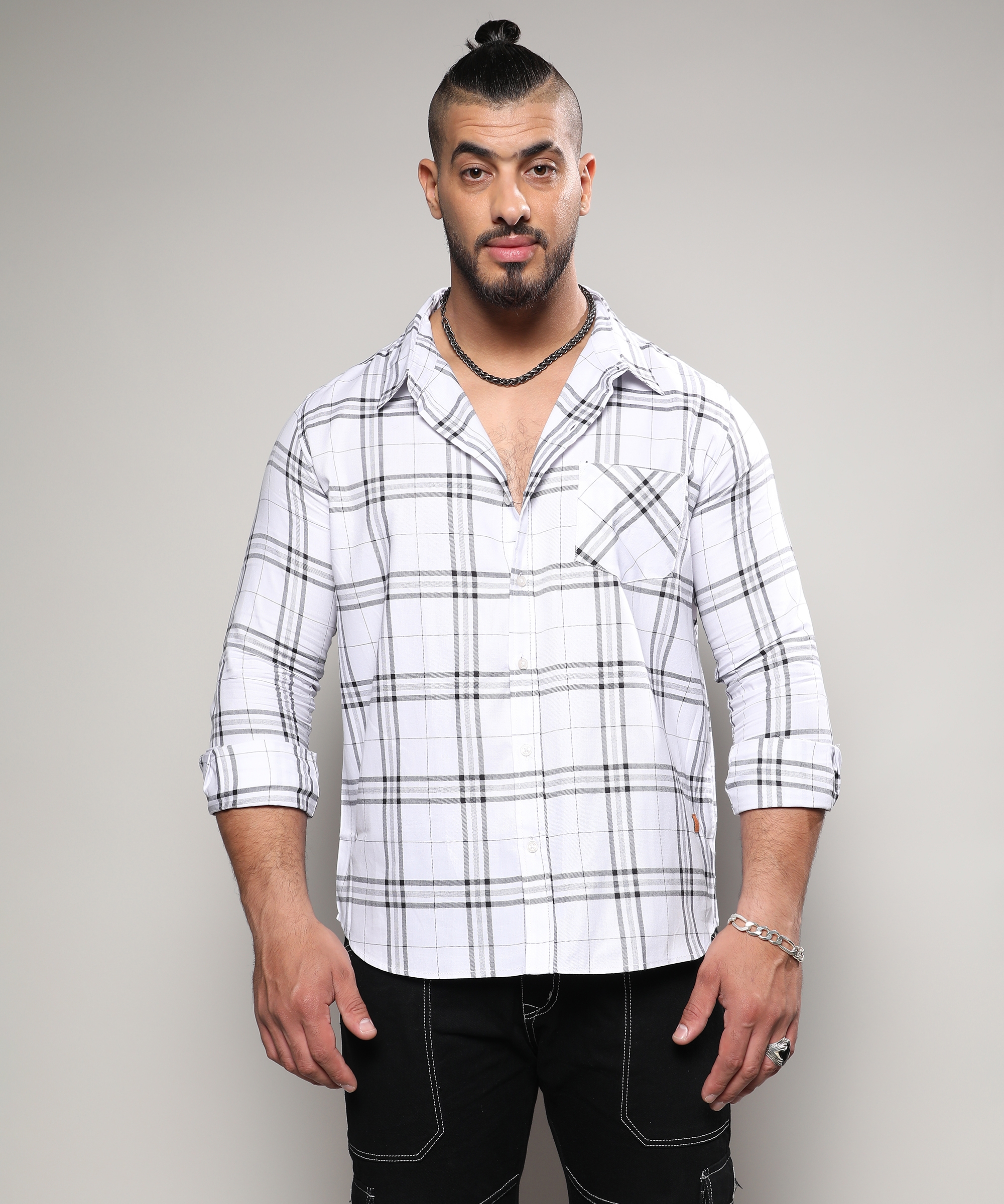 Instafab Plus | Men's White & Black Tartan Plaid Shirt