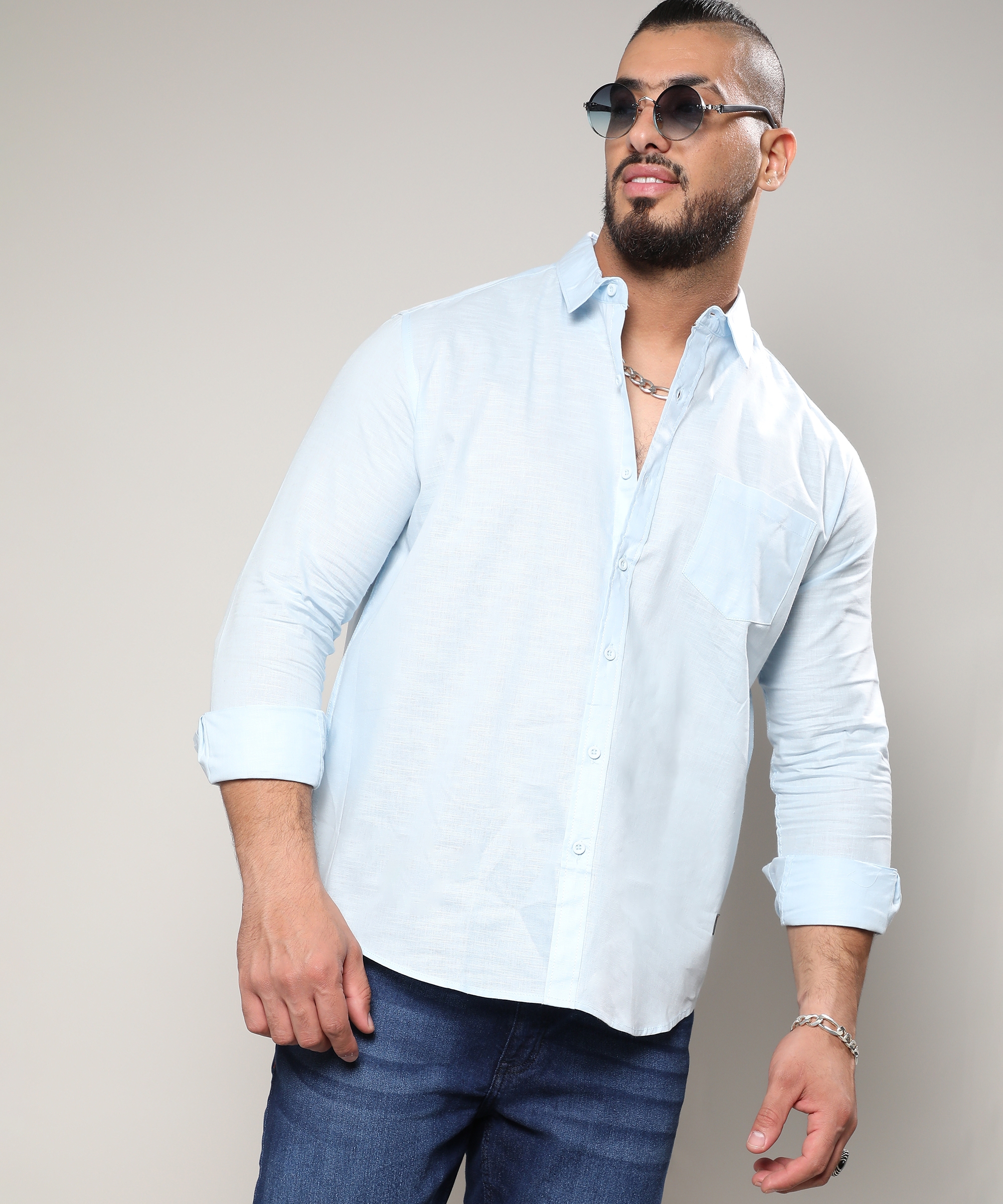 Instafab Plus | Men's Light Blue Classic Button- Up Shirt