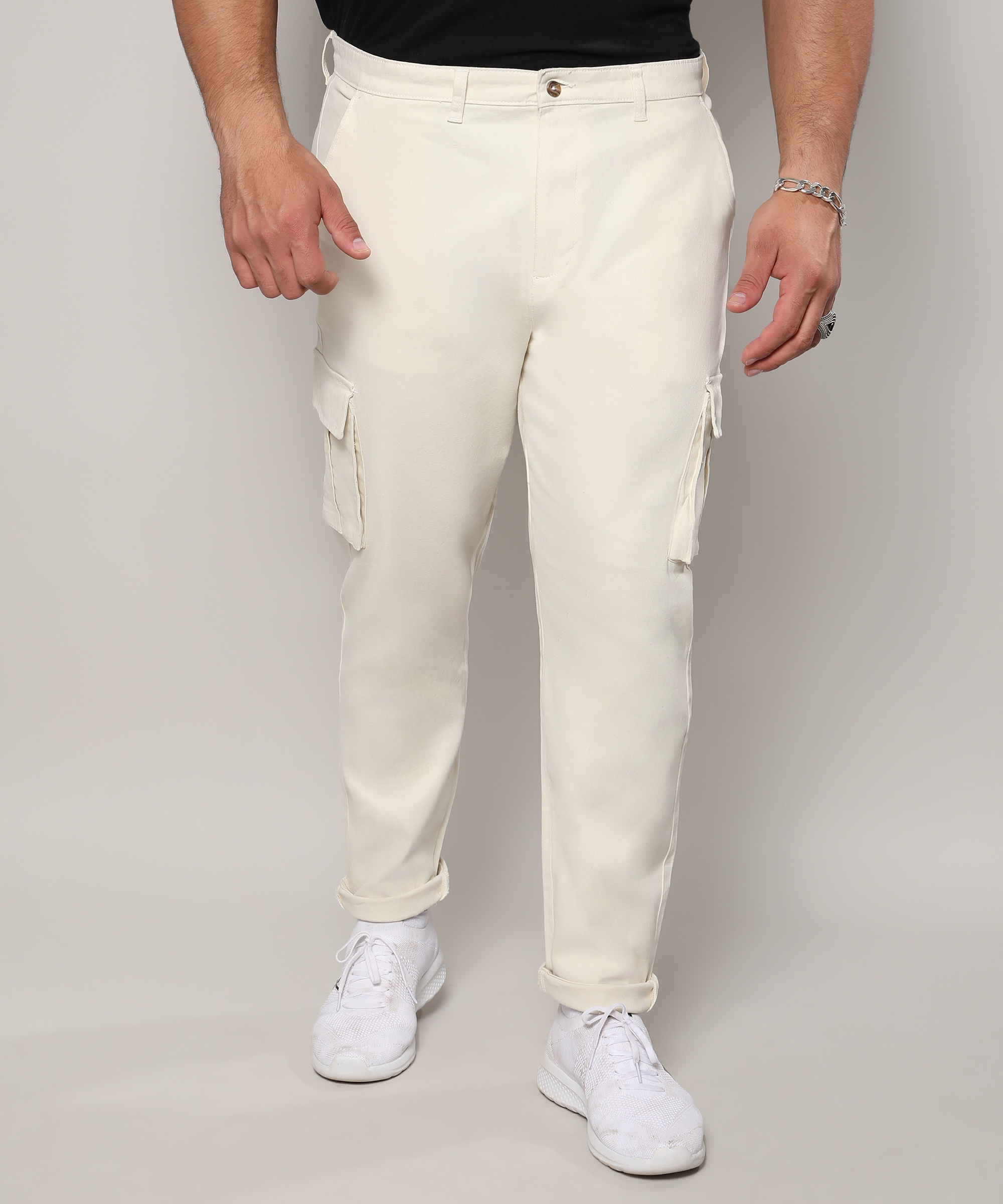 Men's Pale Yellow Cargo Trousers