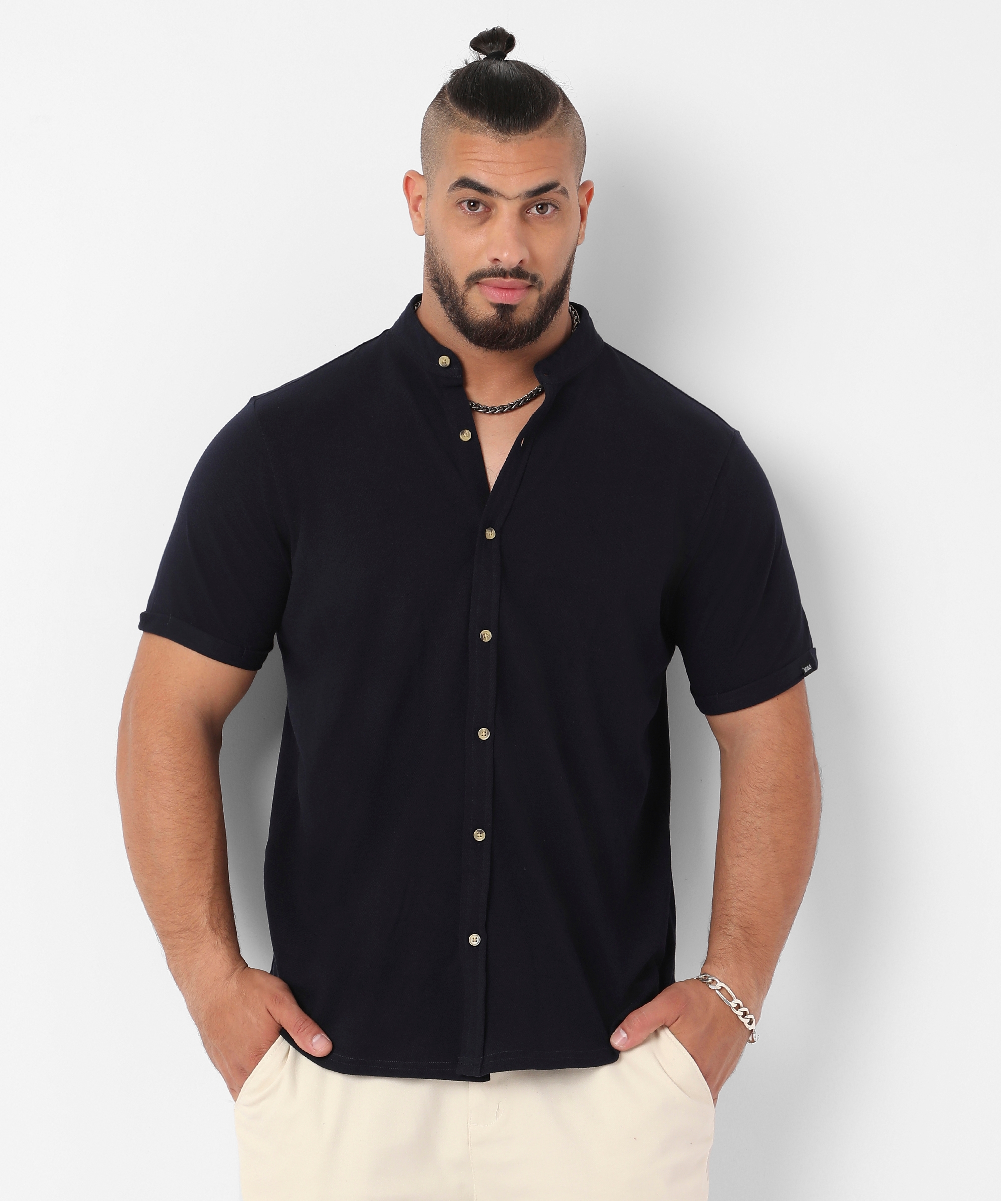 Men's Midnight Black Contrast Button-Up Shirt