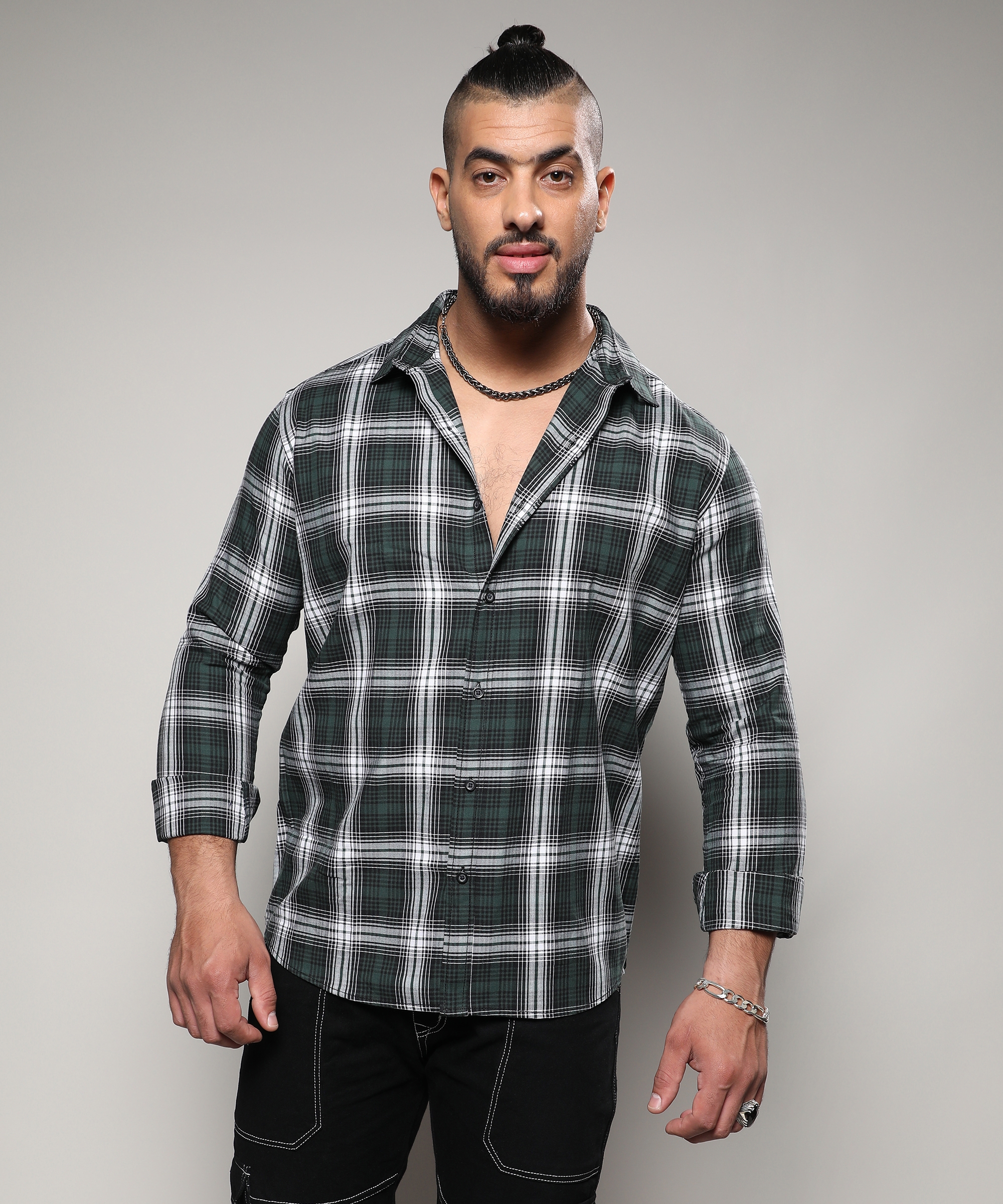 Instafab Plus | Men's Forest Green Tartan Plaid Shirt