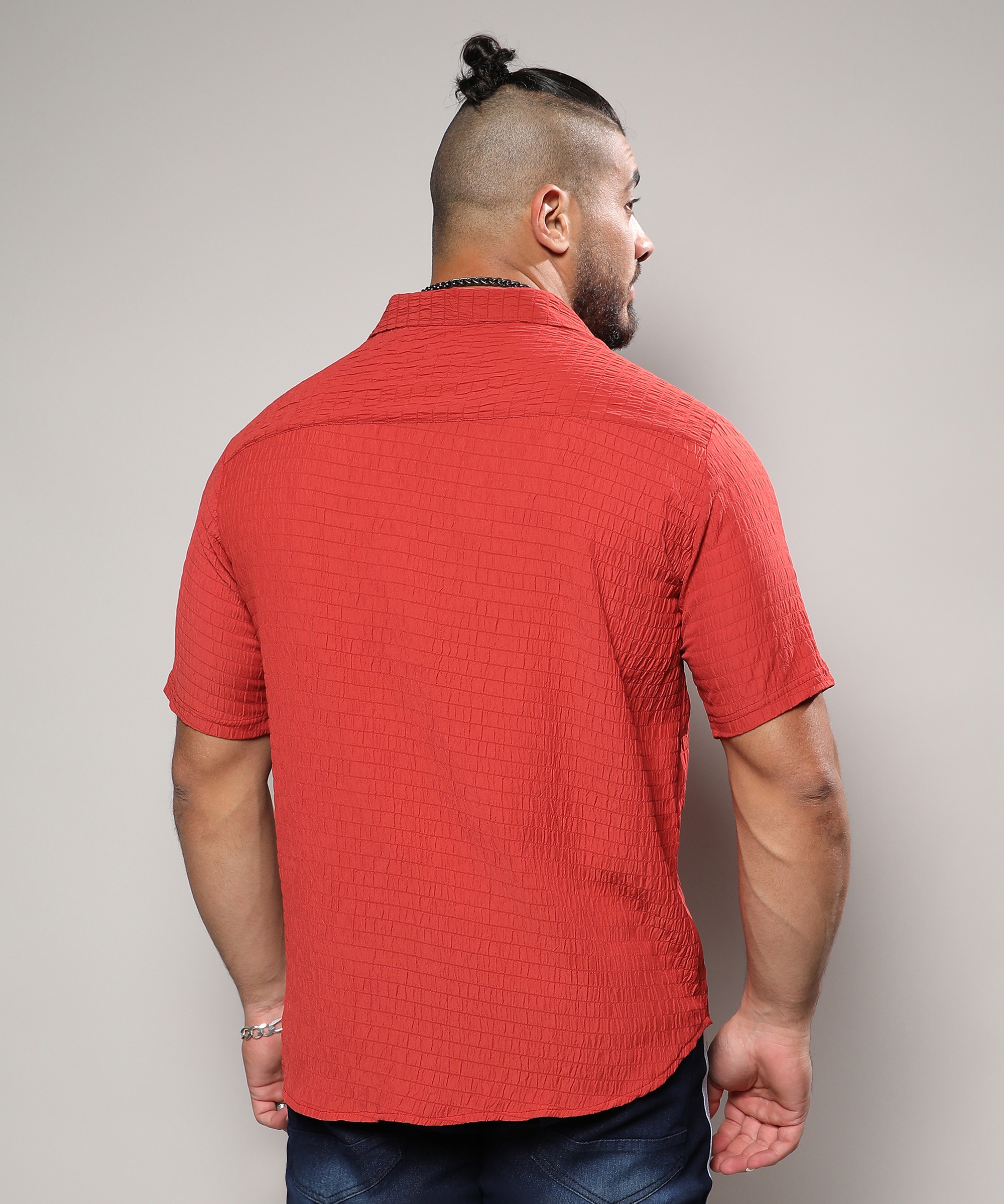 Instafab Plus | Men's Crimson Red Ruched Shirt