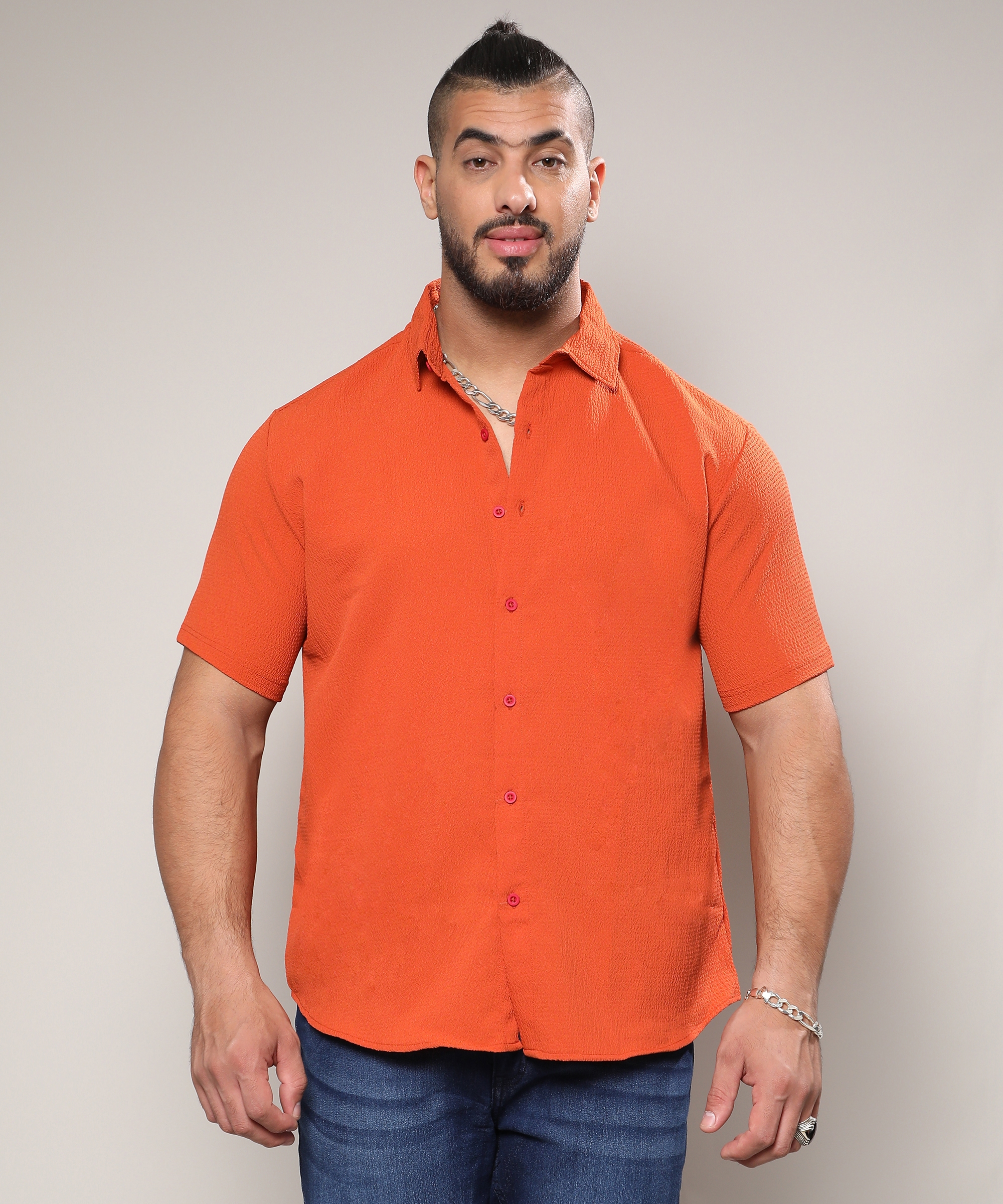 Instafab Plus | Men's Burnt Orange Creased Shirt