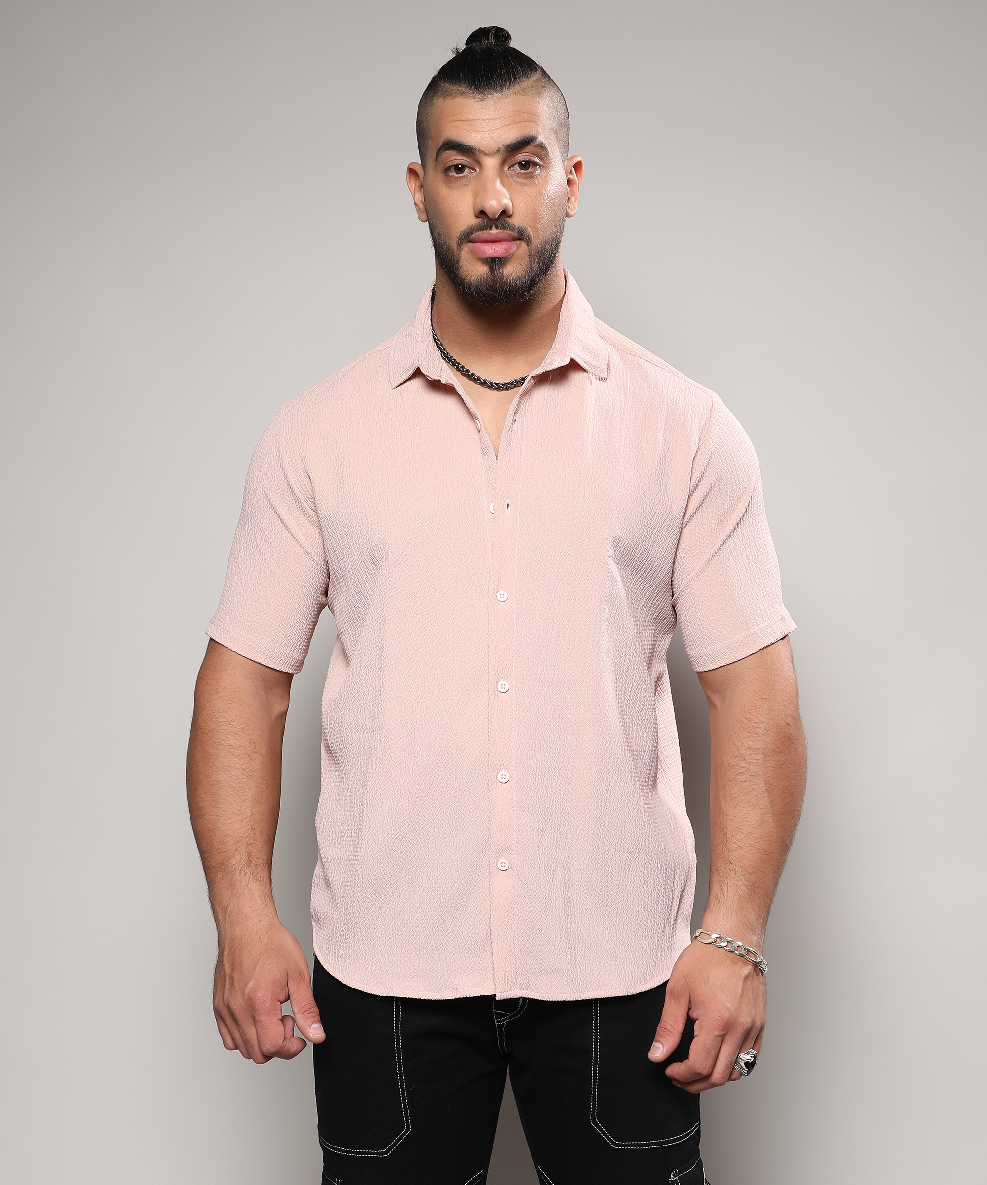 Instafab Plus | Men's Peach Orange Creased Shirt
