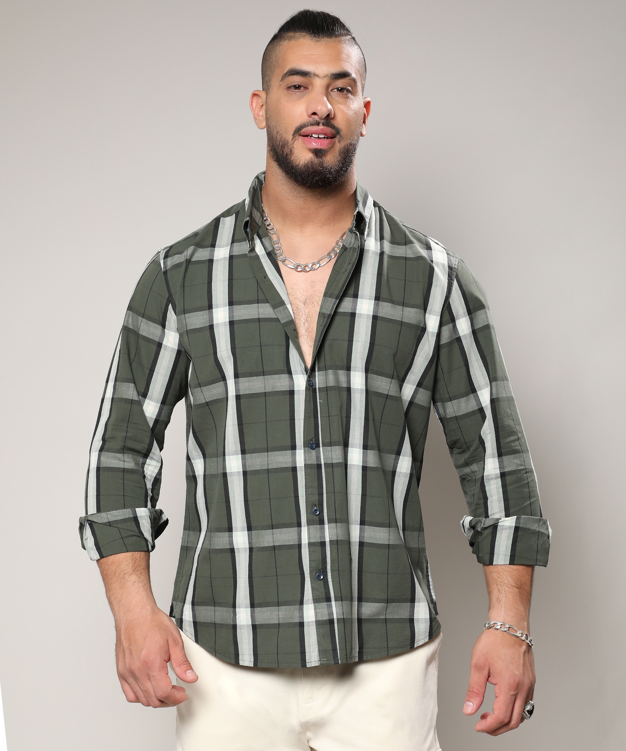 Instafab Plus | Men's Tartan Plaid Dark Green Shirt