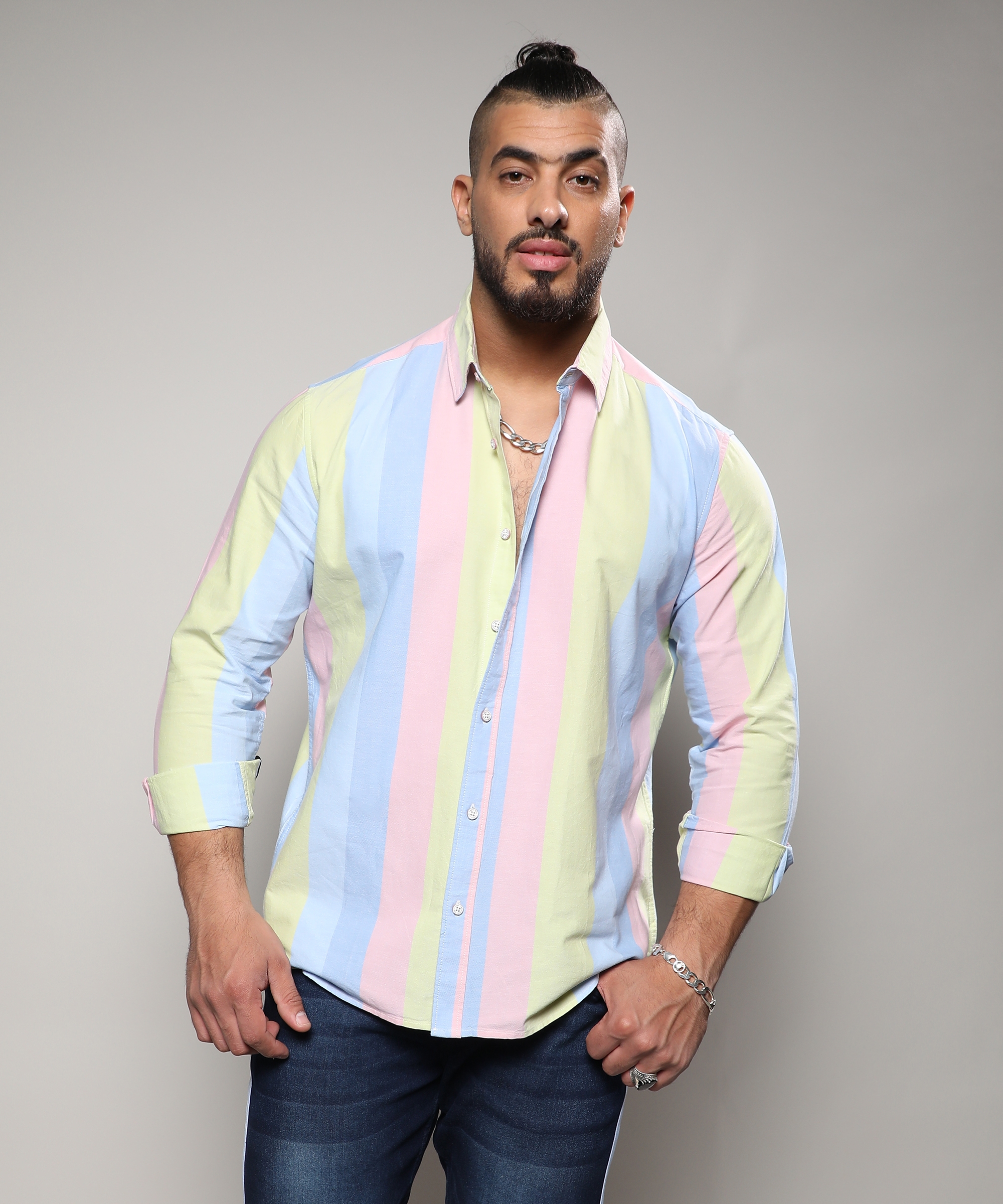 Instafab Plus | Men's Multicolour Roman Striped Shirt