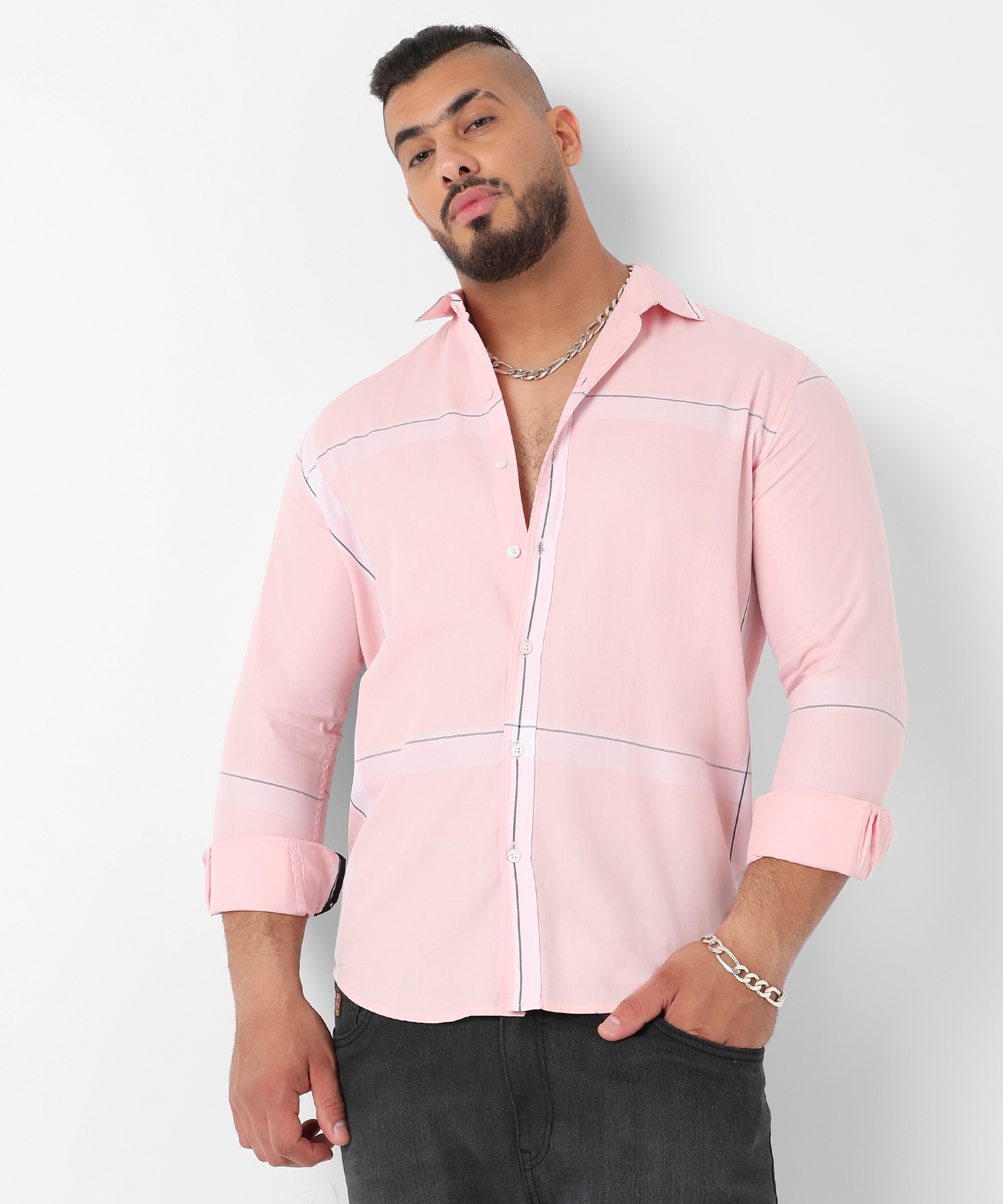 Instafab Plus | Men's Pastel Striped Button Up Shirt