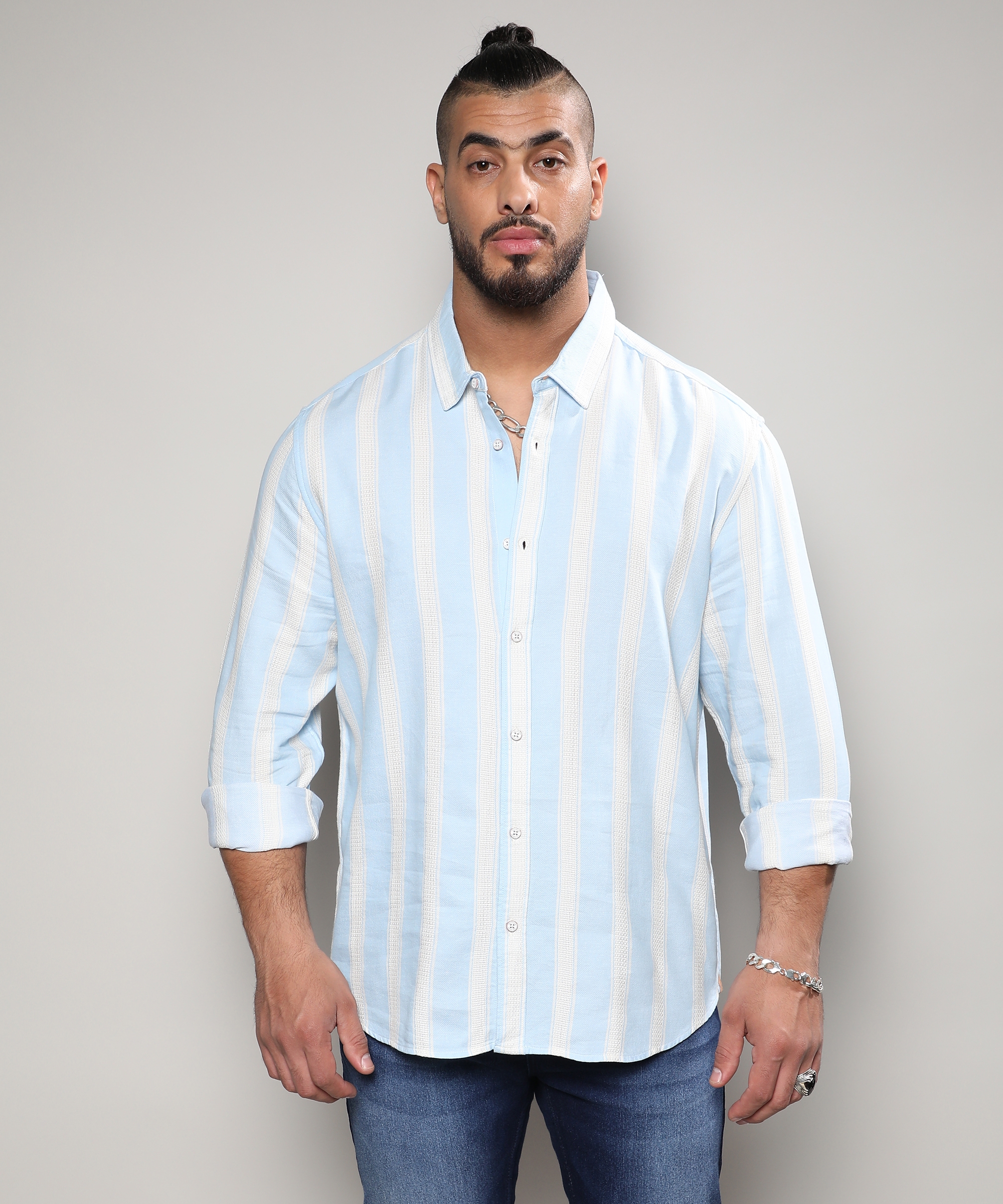 Men's Light Blue Shadow Striped Shirt