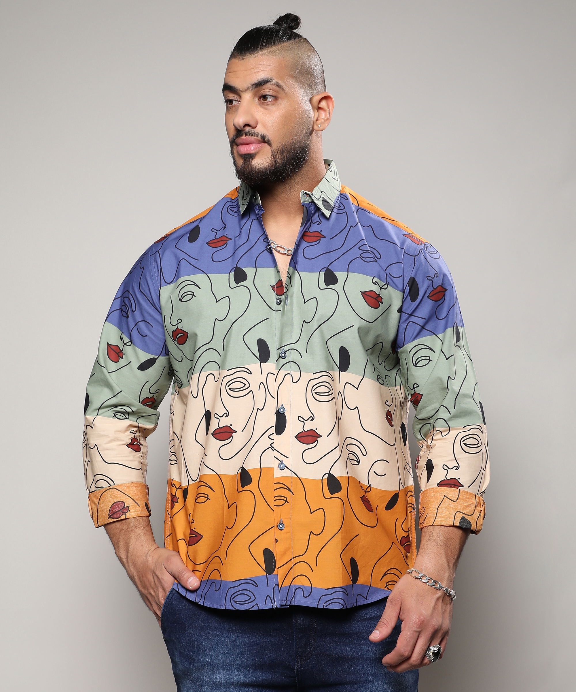 Men's Multicolour Face Line Shirt