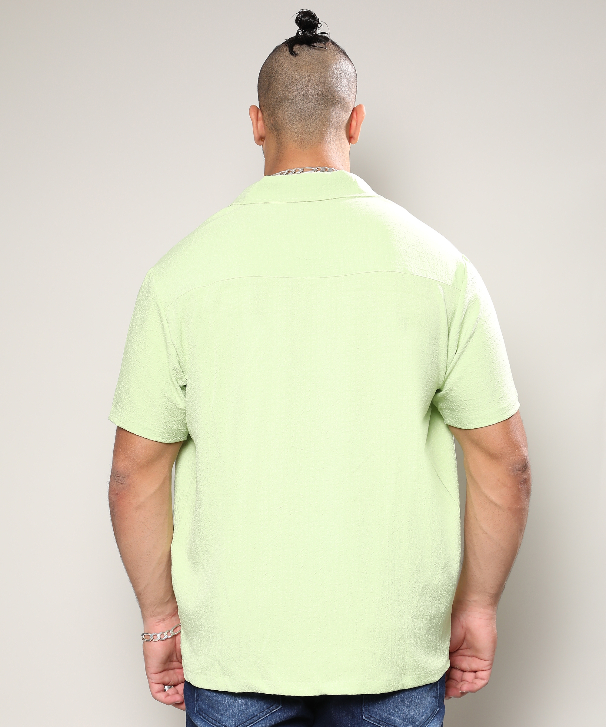 Instafab Plus | Men's Lime Green Creased Shirt