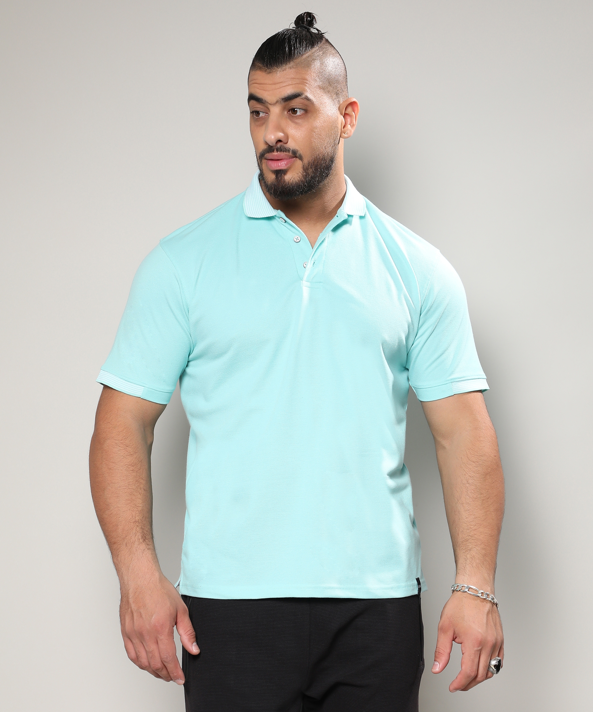 Instafab Plus | Men's Aqua Blue Basic Polo T-Shirt