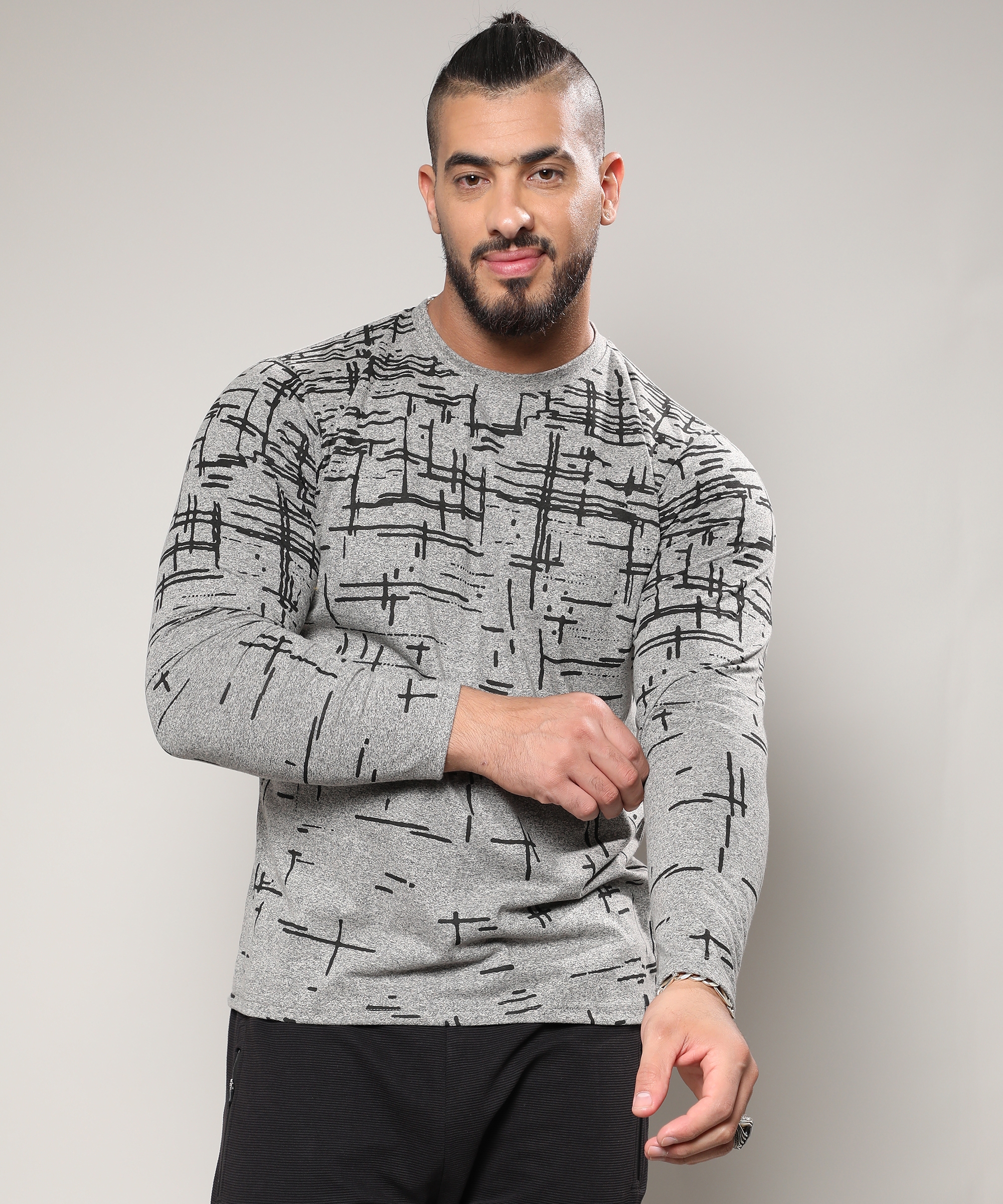 Instafab Plus | Men's Moon Grey Abstract Lined T-Shirt
