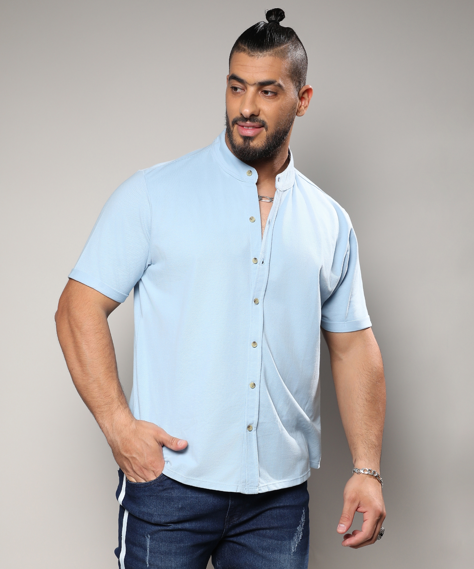 Instafab Plus | Men's Baby Blue Basic Button-Up Shirt