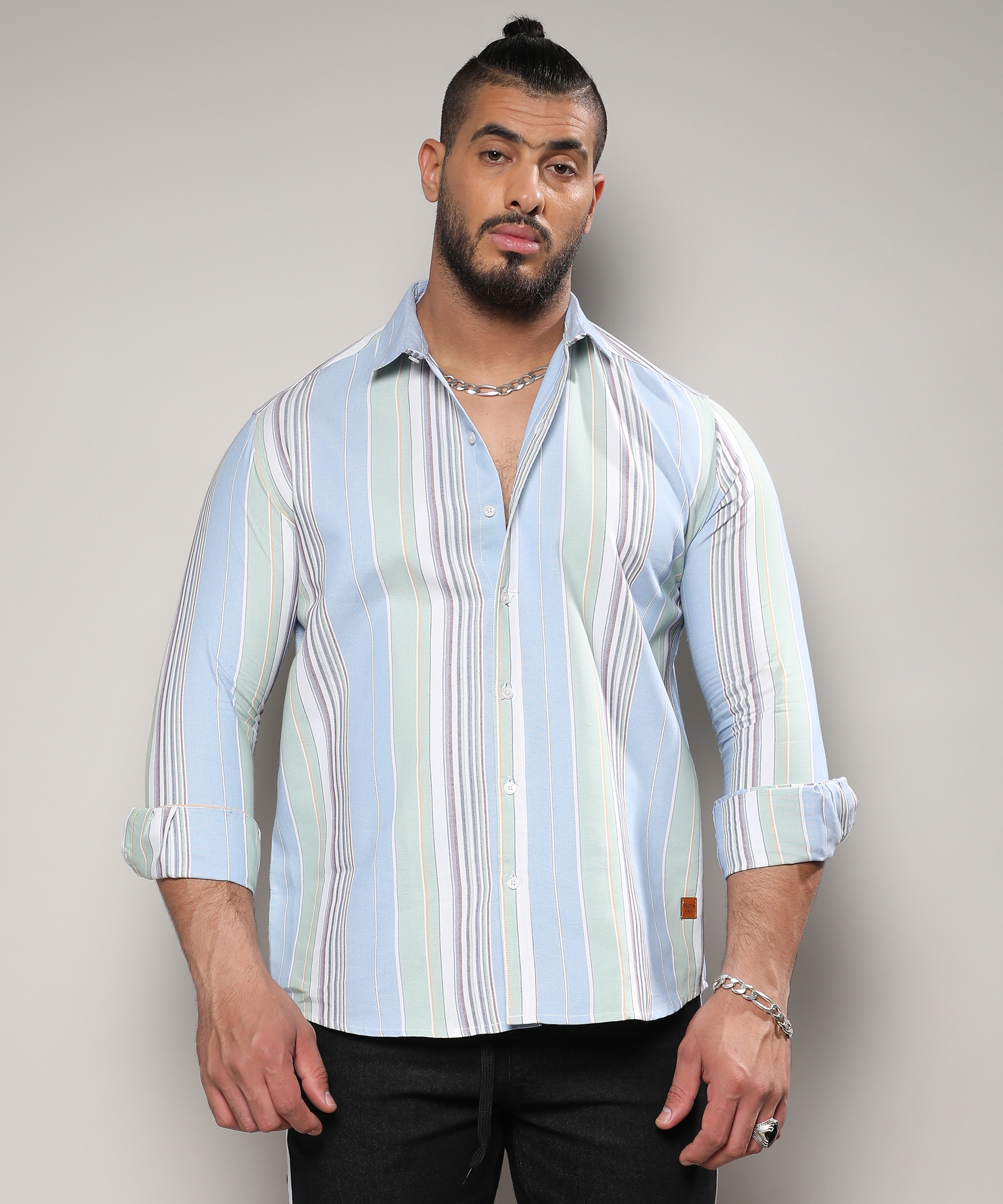 Instafab Plus | Men's Striped Cotton Button Up Shirt