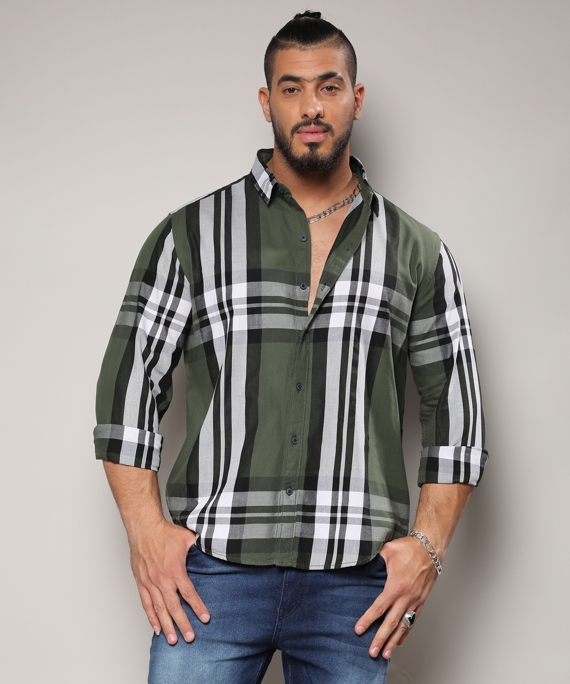 Instafab Plus | Men's Dark Green Tartan Plaid Shirt
