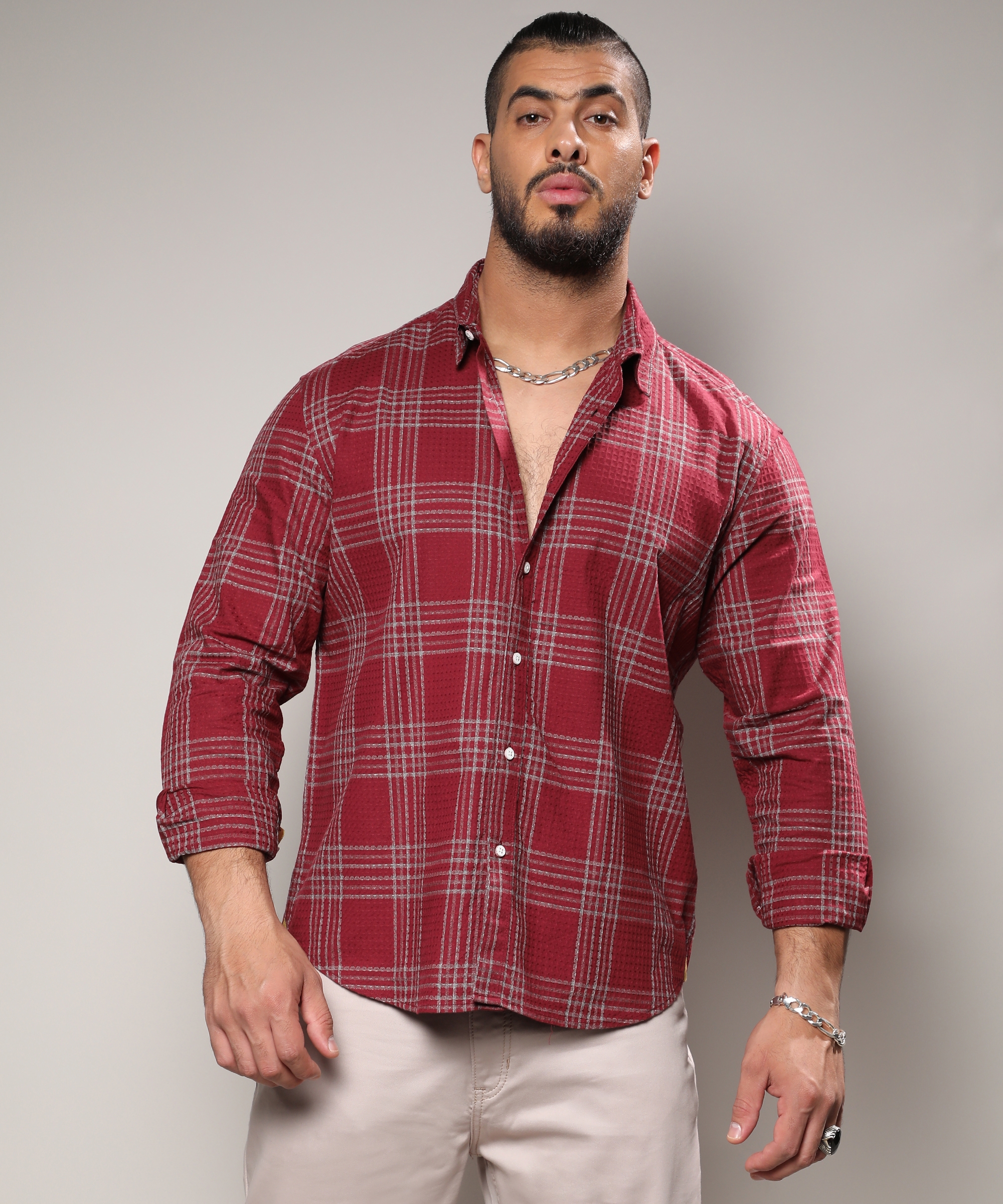 Instafab Plus | Men's Maroon Red Chalk Tartan Plaid Shirt