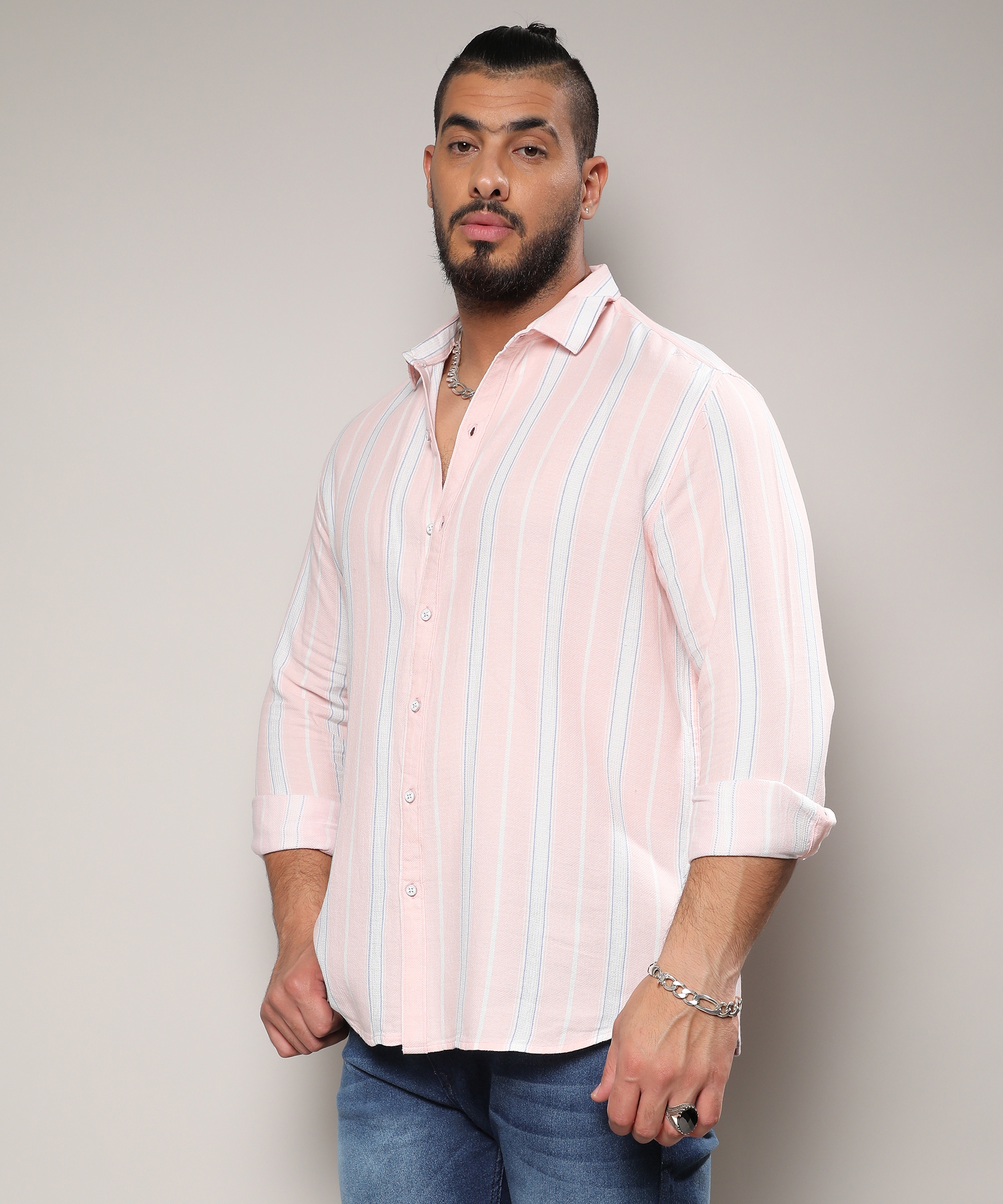Instafab Plus | Men's Light Pink Shadow Striped Shirt