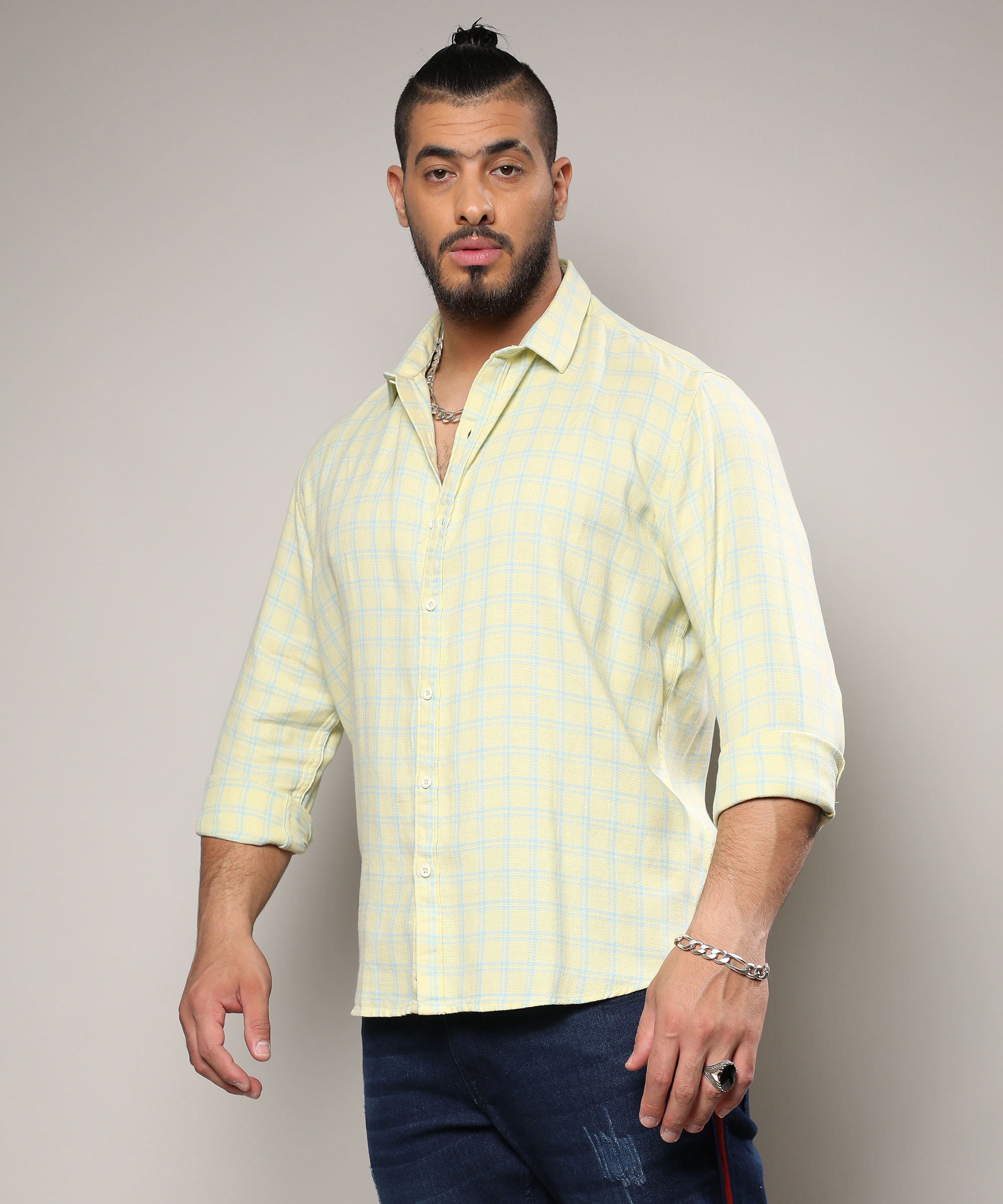Instafab Plus | Men's Lemon Yellow Tartan Plaid Shirt