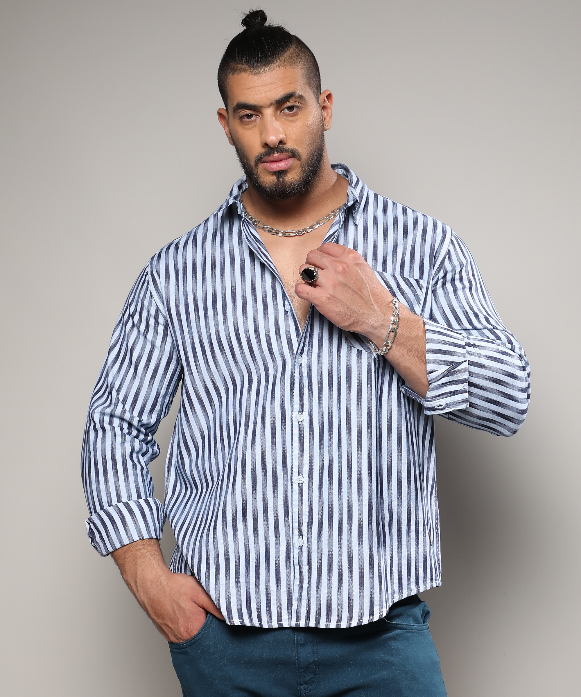 Instafab Plus | Men's Ombre Stripe Button Up Shirt