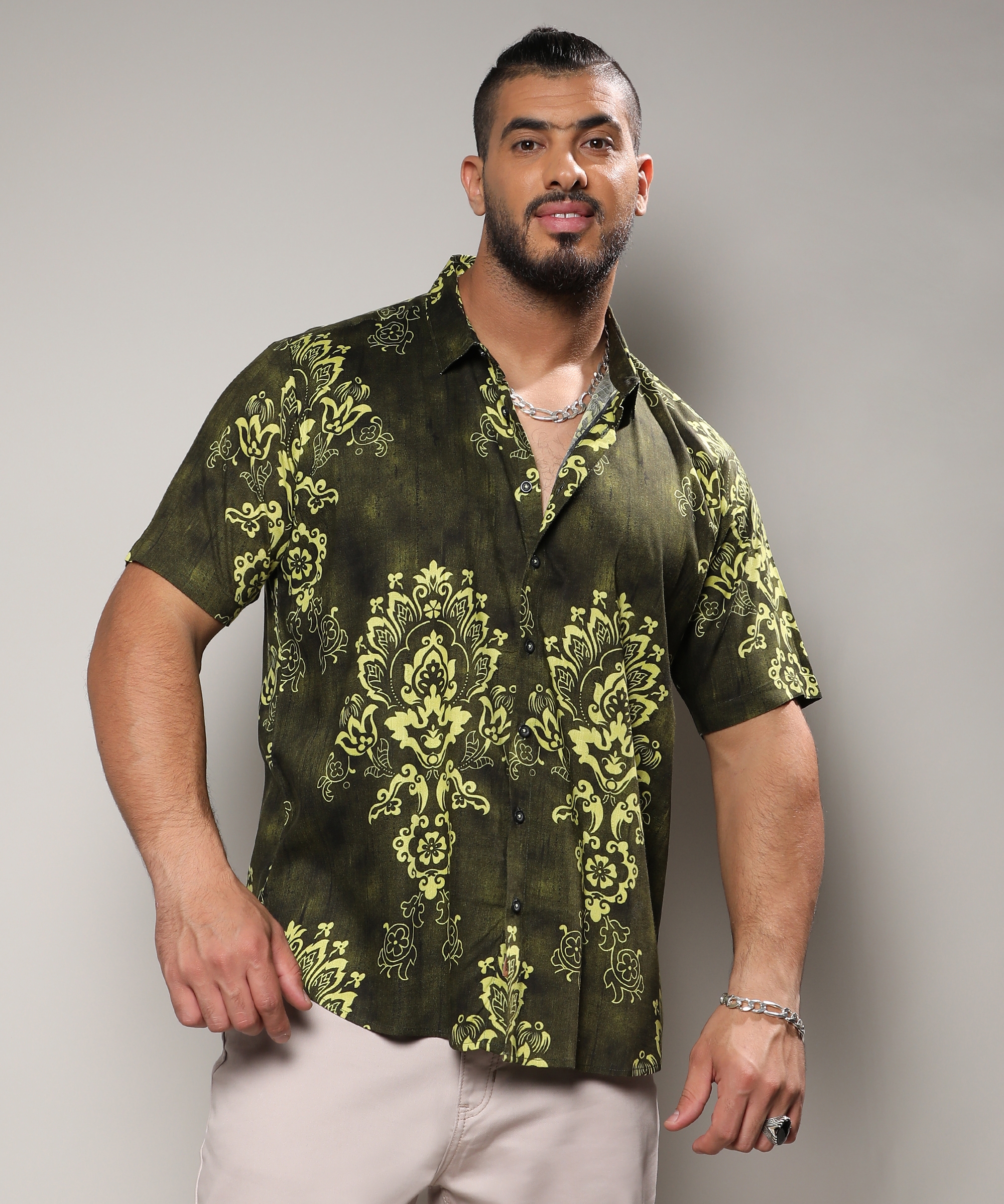 Men's Forest Green Ethnic Motif Shirt