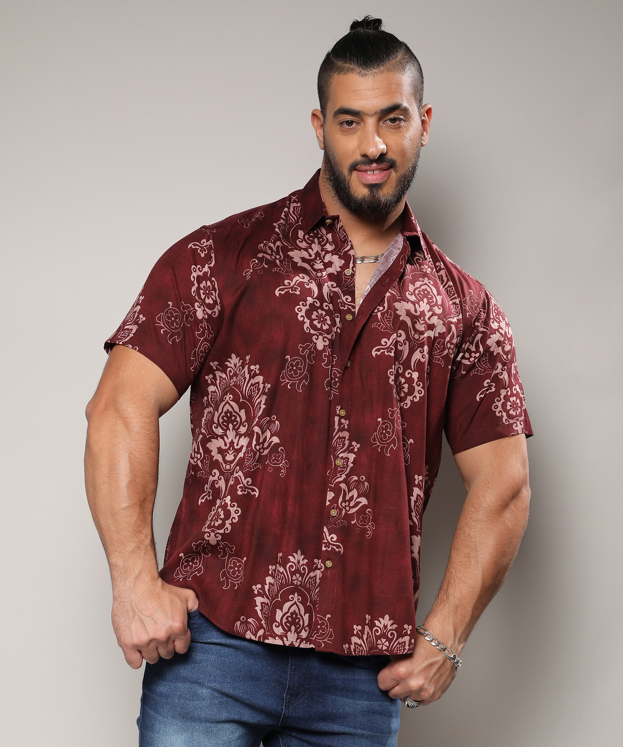 Men's Brown Ethnic Motif Shirt
