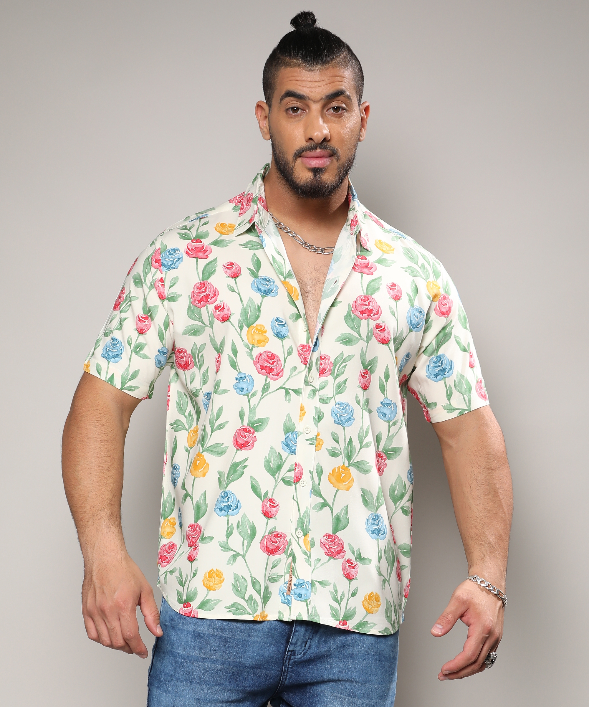 Men's Multicolour Rose Garden Print Shirt