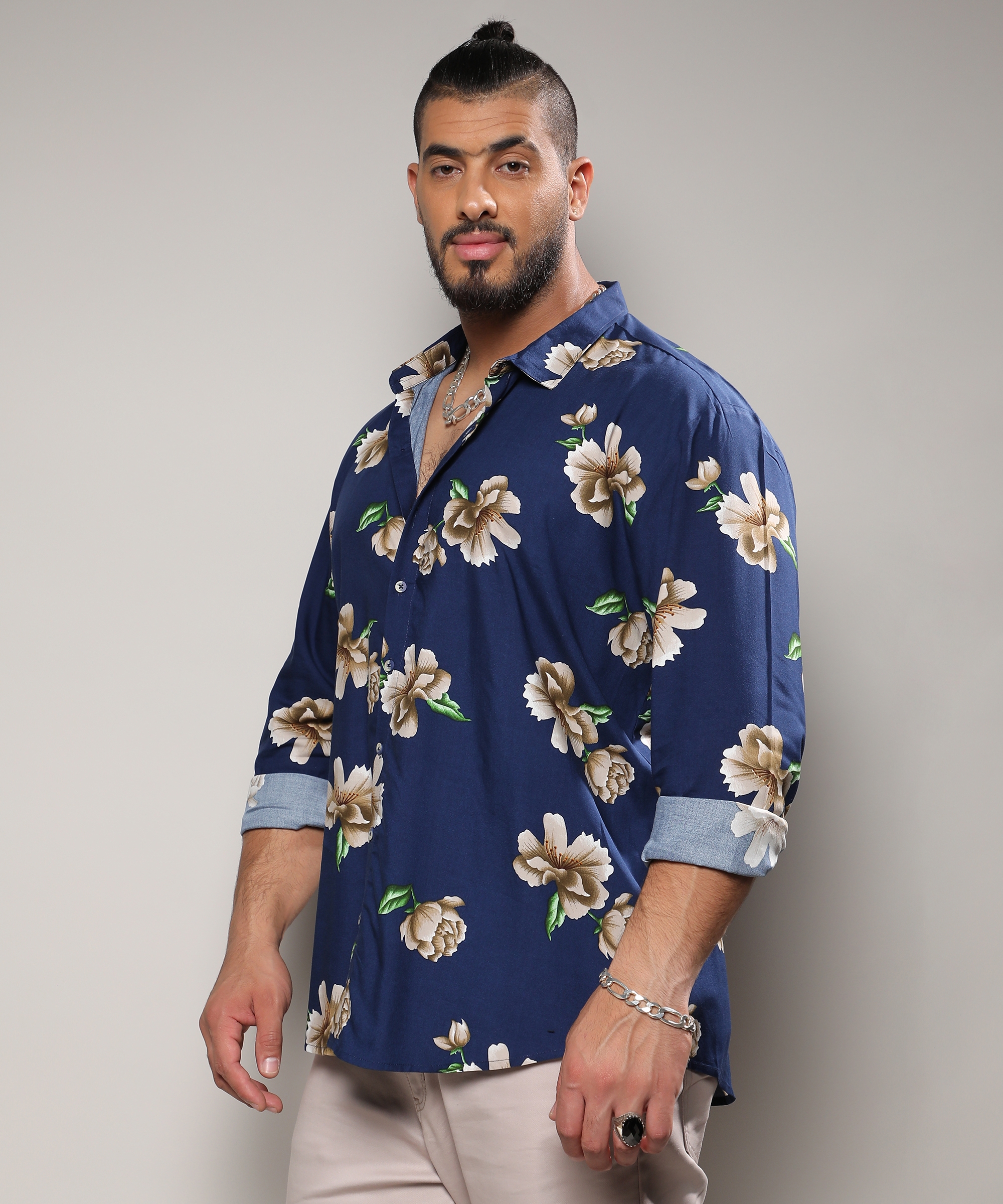 Instafab Plus | Men's Indigo Blue Floral Print Shirt