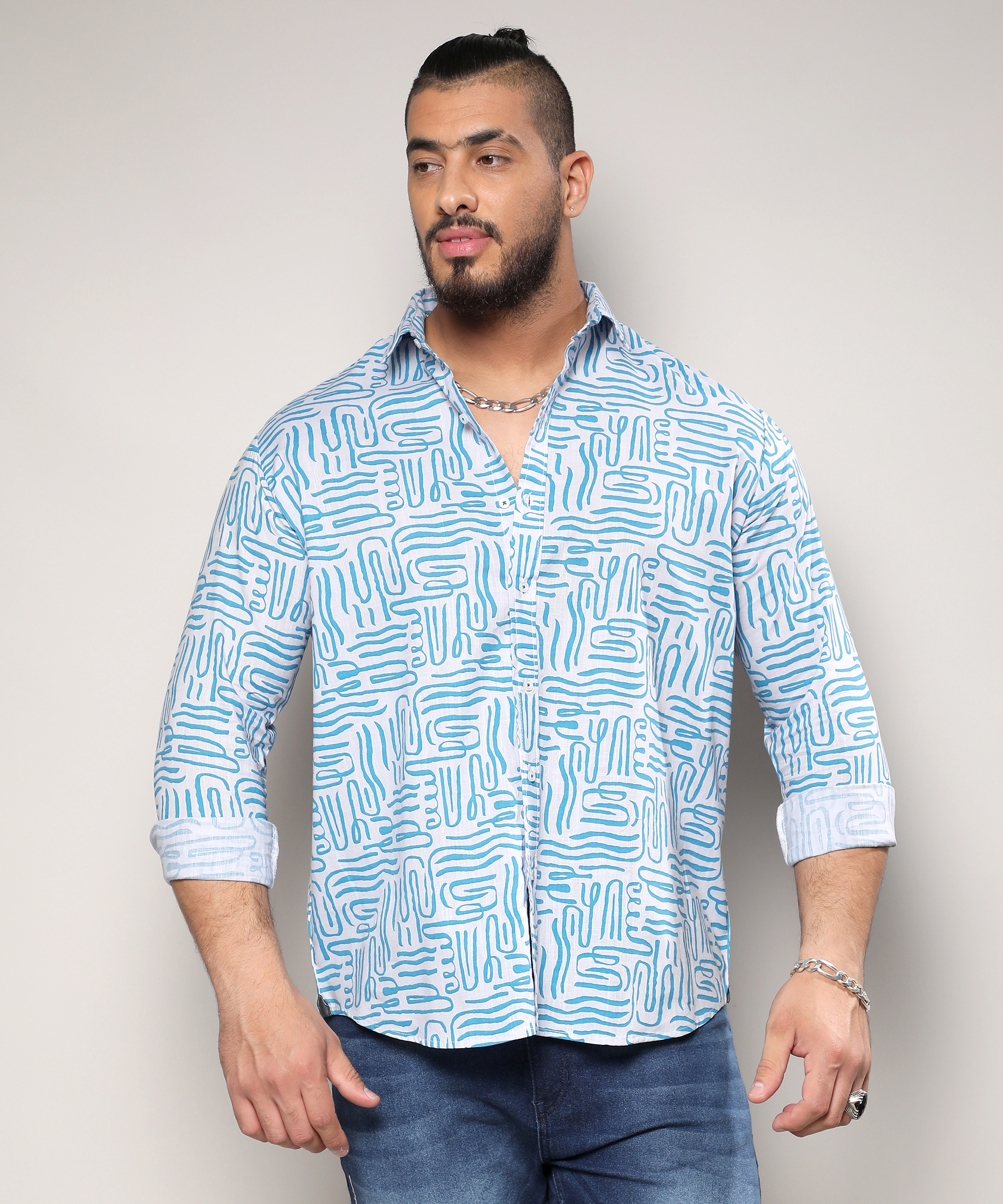 Instafab Plus | Men's Blue Contrast Lines Shirt