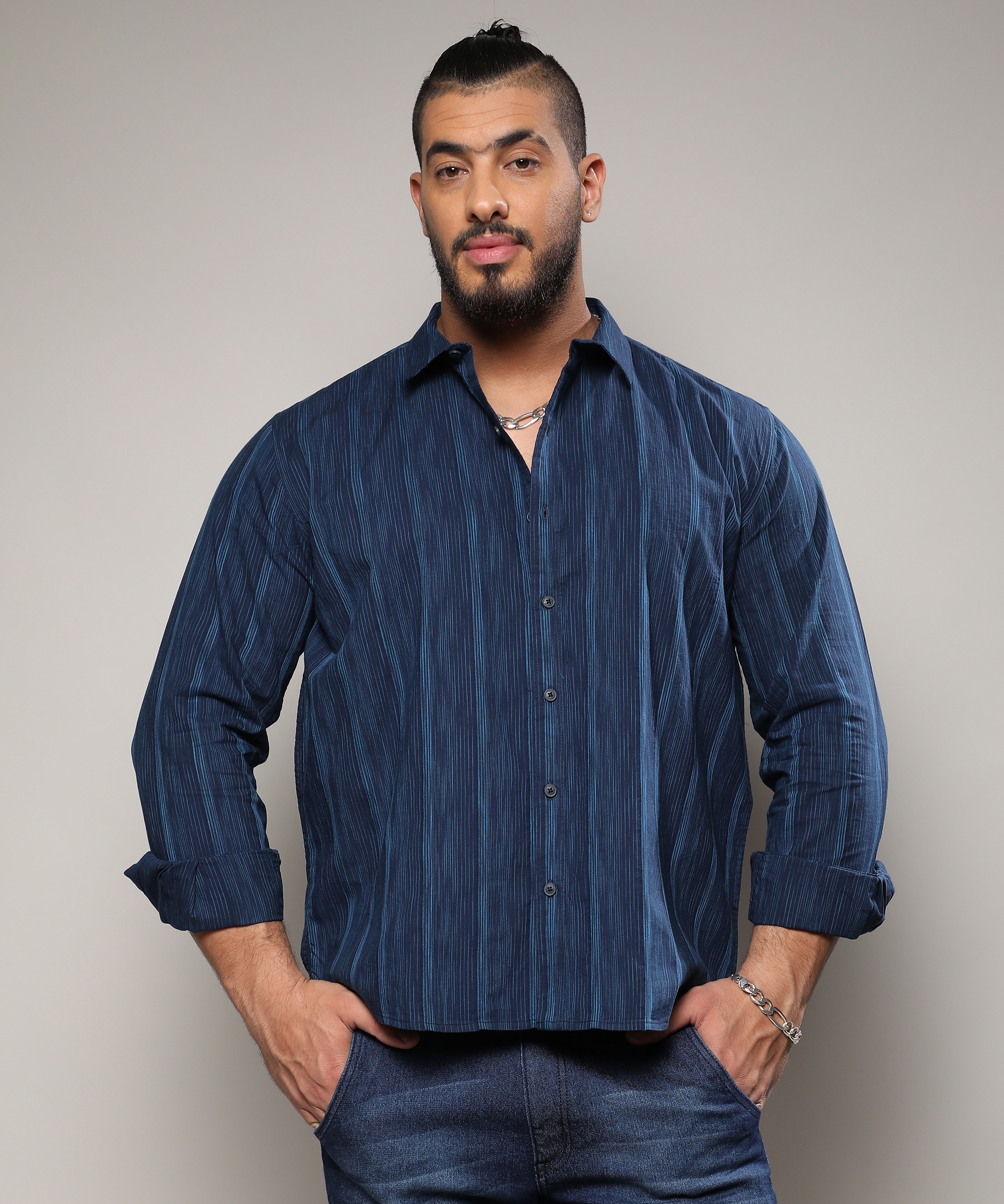 Men's Navy Blue Ombre Striped Shirt