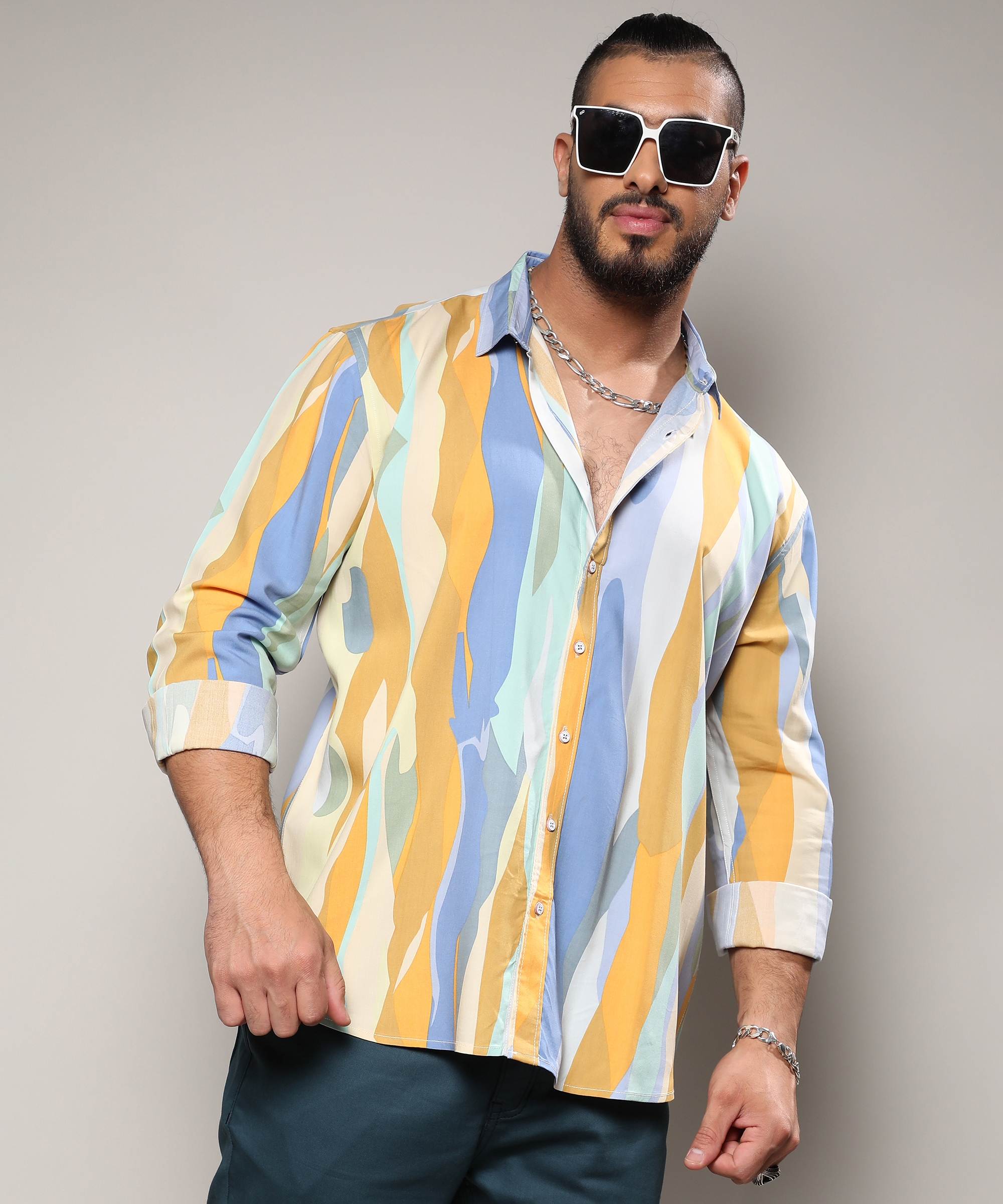 Instafab Plus | Men's Multicolour Contrast Abstract Print Shirt
