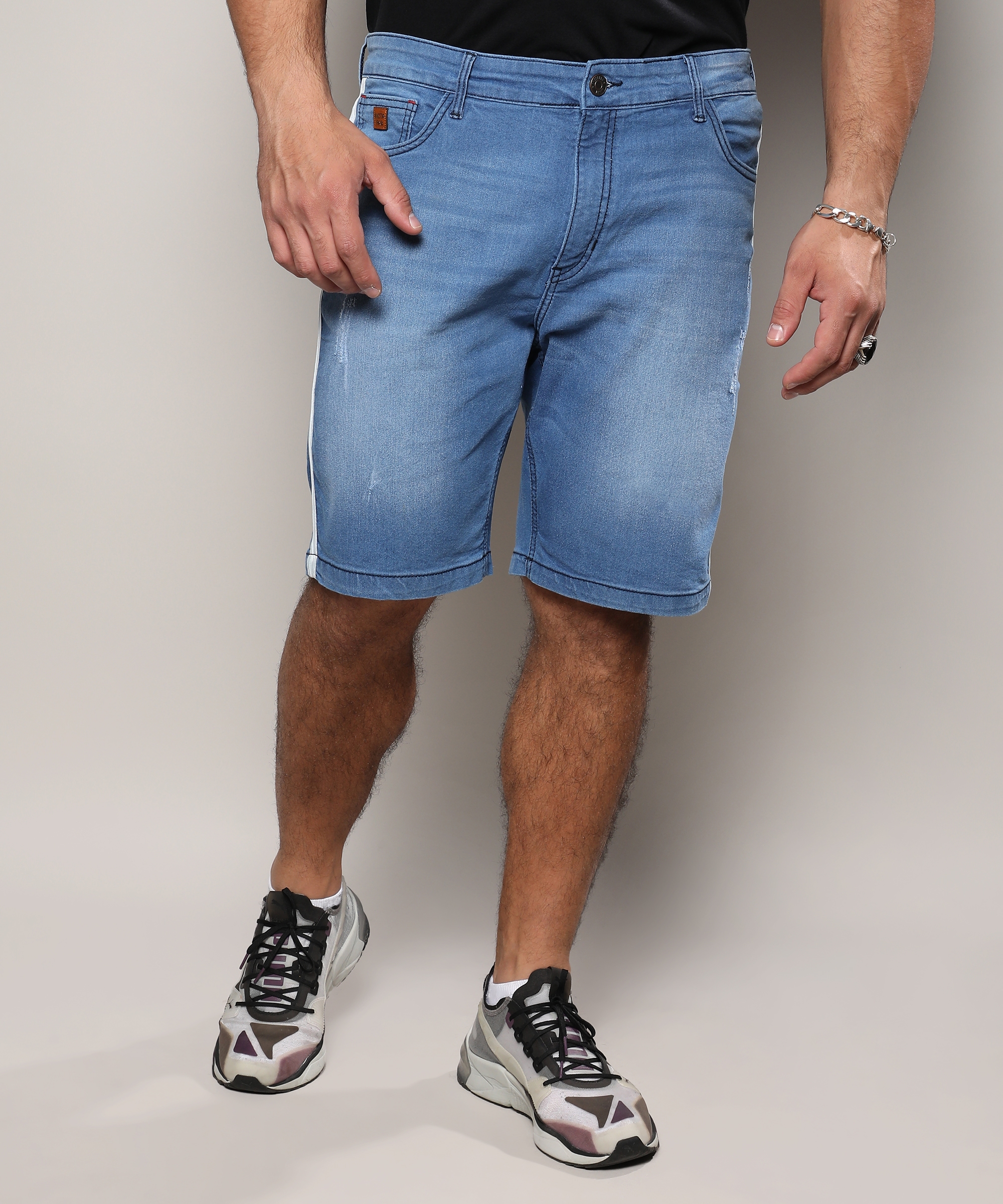 Instafab Plus | Men's Light Blue Side-Striped Denim Shorts